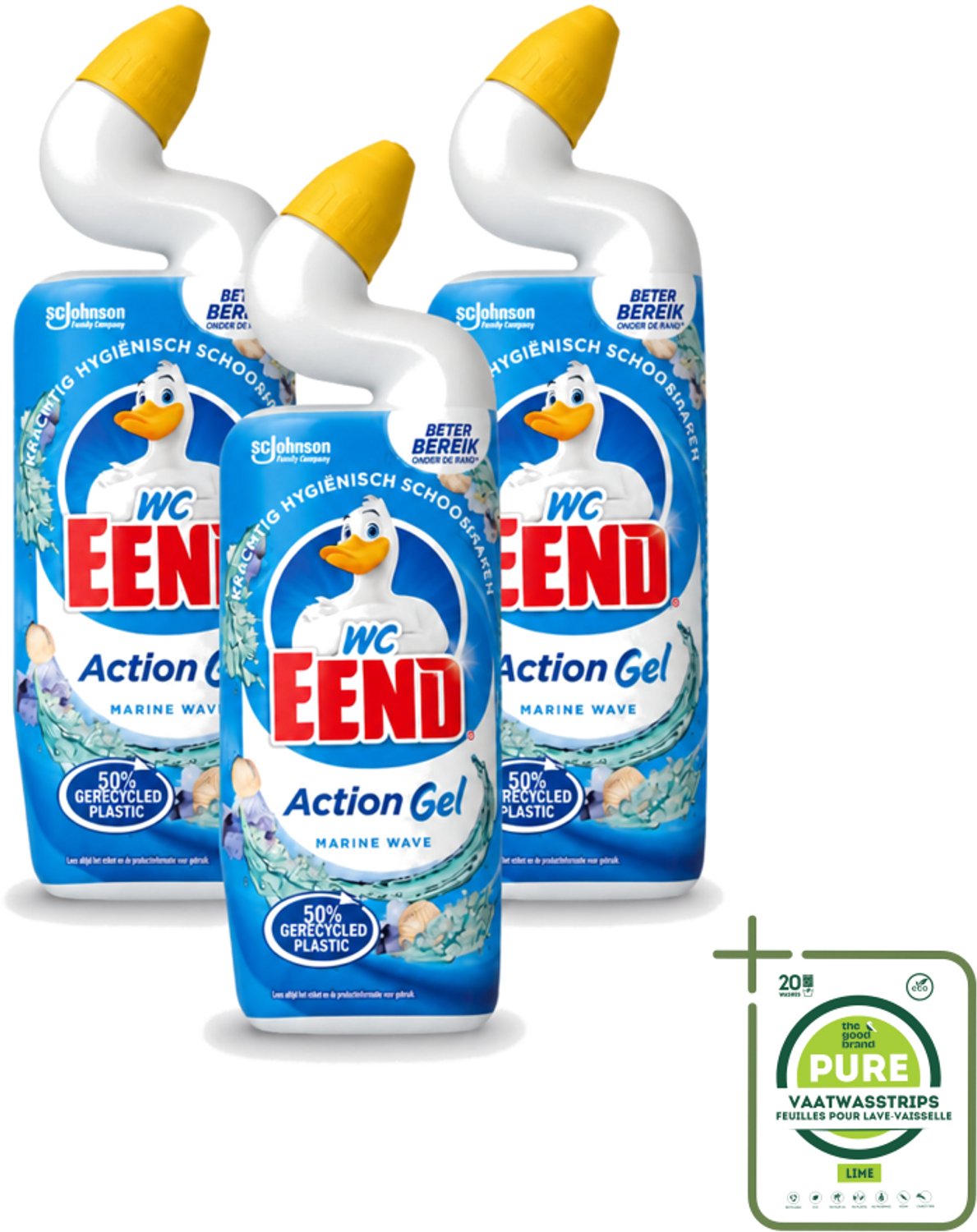 3 x WC Eend – Toiletgel – Action Gel Marine Wave – 750 ml - Grootverpakking - Vaatwasstrips - Toiletreiniger - Reinigen Toilet - Kalkaanslag Verwijderen - Fris Toilet - Oceaangeur