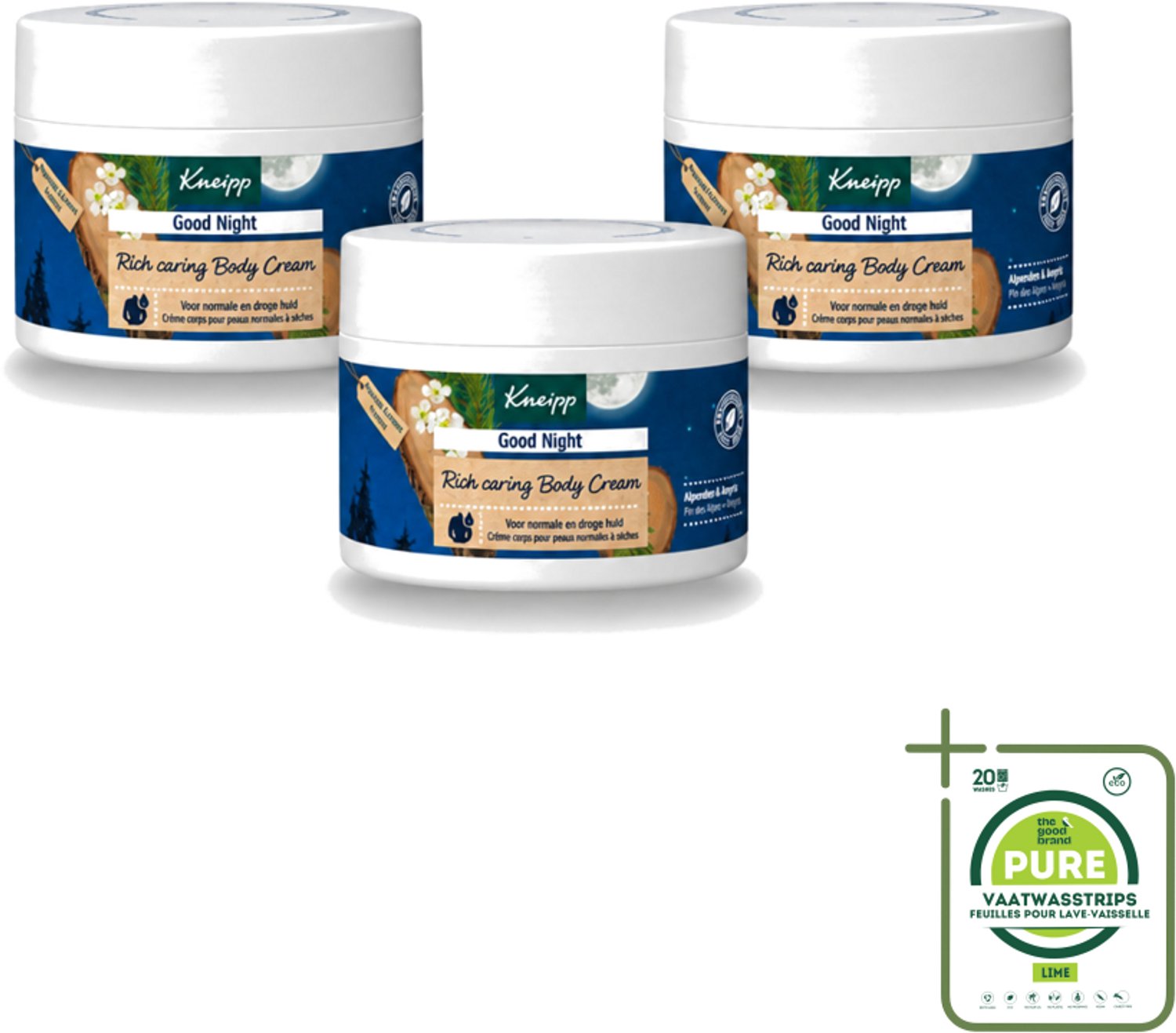 3 x Kneipp – Bodycrème – Good Night Alpenden & Amyris – 200 ml - Grootverpakking - Vaatwasstrips - Nachtverzorging - Ontspanning - Slaap - Stress - Huidverzorging