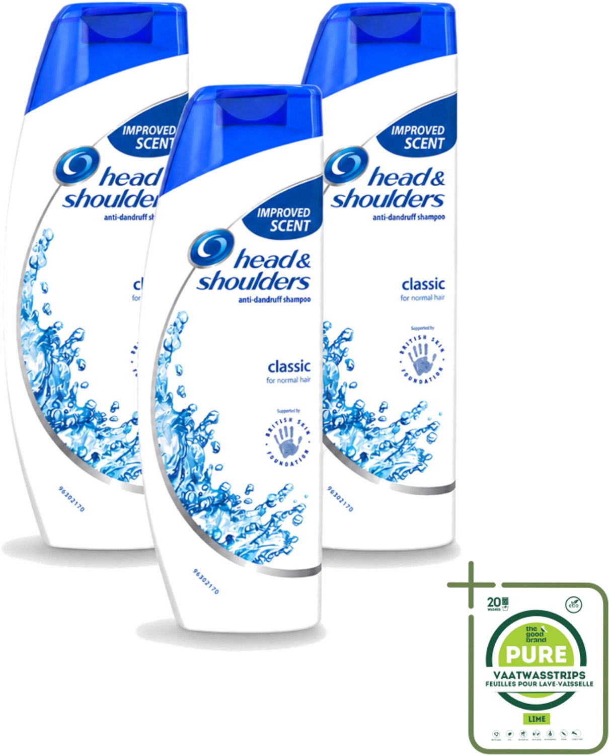 3 x Head & Shoulders - Shampoo - Classic Clean - 250ml - Grootverpakking - Vaatwasstrips - Anti-roos Shampoo - Roosvrij Haar - Fris Haar - Schoon Haar - Hoofdhuid Verzorging
