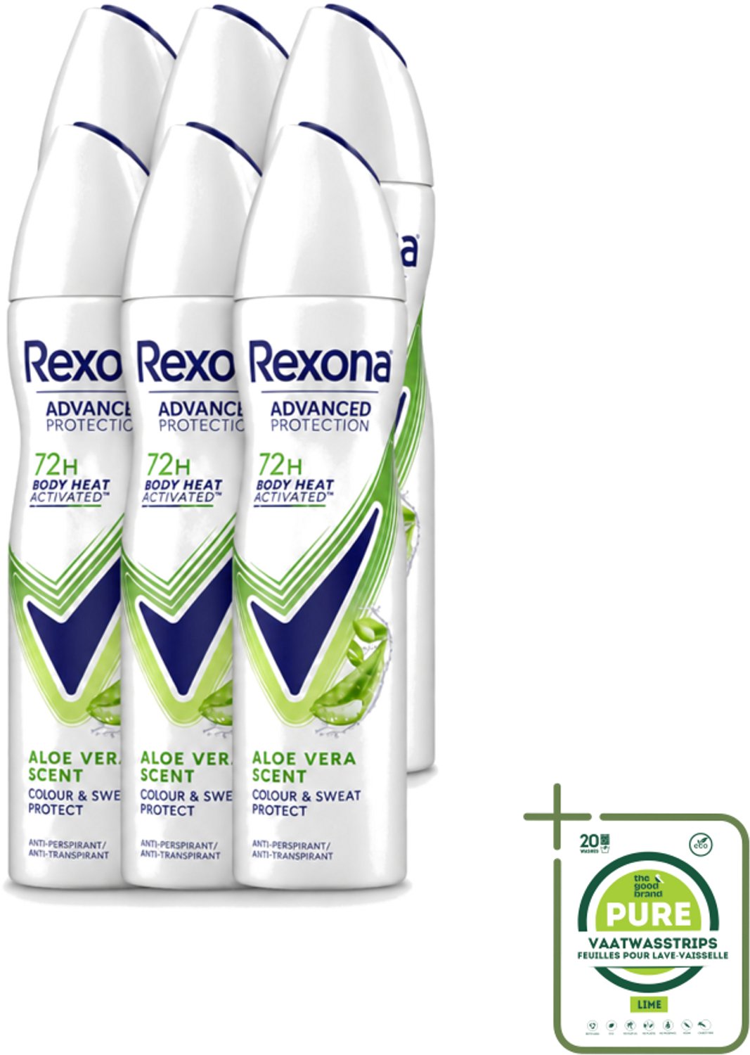 6 x Rexona - Deodorant - Spray - Aloe Vera Scent - 150ml - Grootverpakking - Deodorant Spray - Zweetvermindering - Lichaamsgeur - Aloë Vera - Fris Gevoel