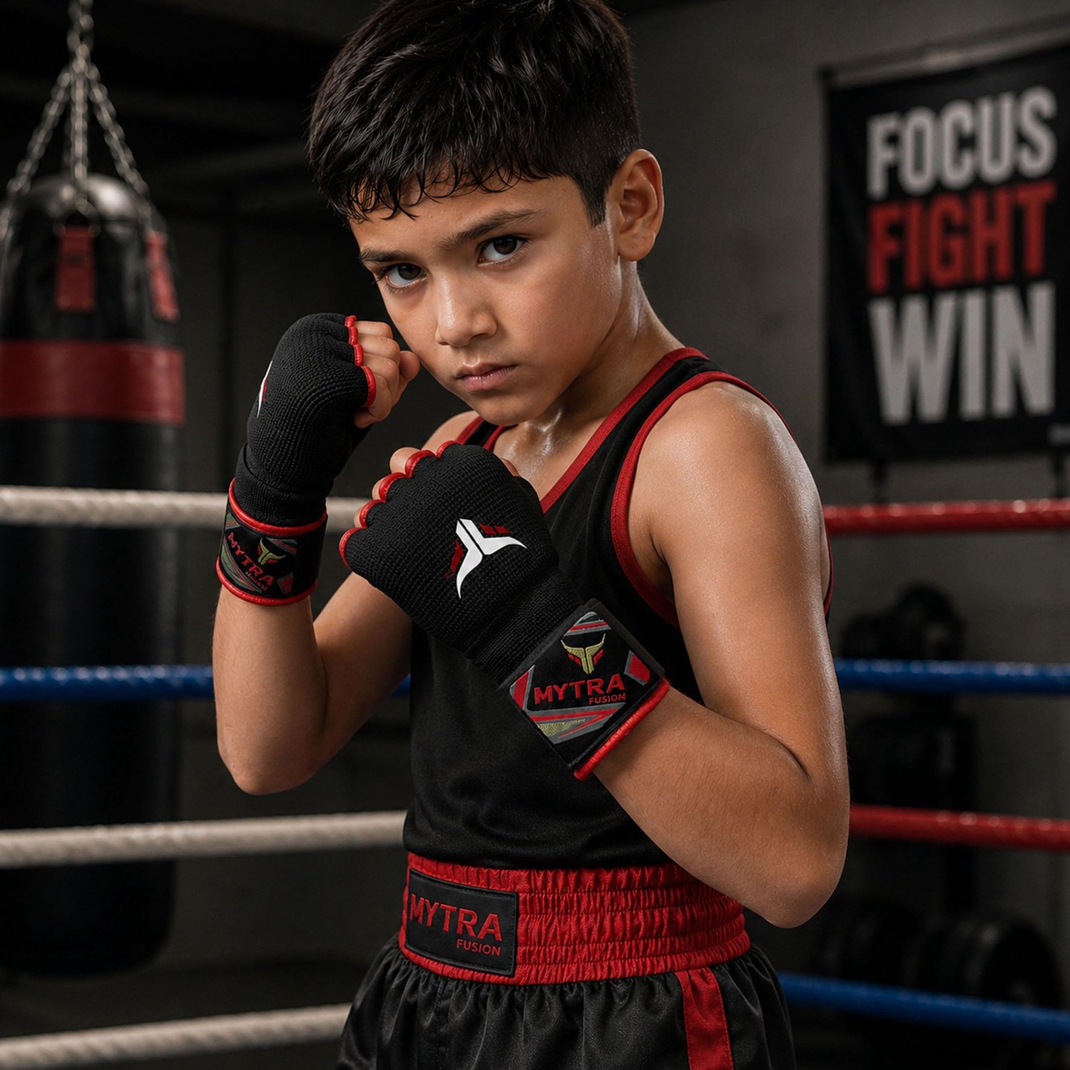SnelShoppen - Kinderen Hybrid Bokshandschoenen Gel Gevuld - Padded Handwraps voor Boksen, MMA, Muay Thai - Comfortabele Pasvorm, Polyester Spandex - I