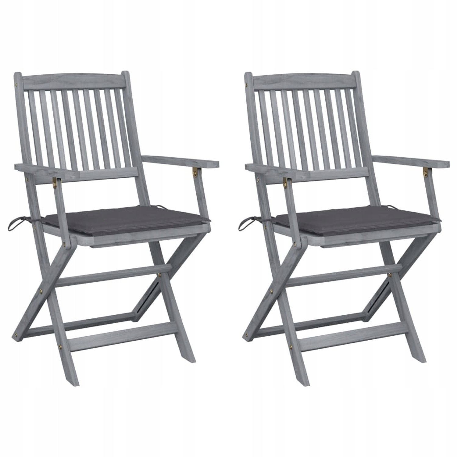 2x Houten Tuinstoelen Inklapbaar met Kussens - Grijs Acaciënhout