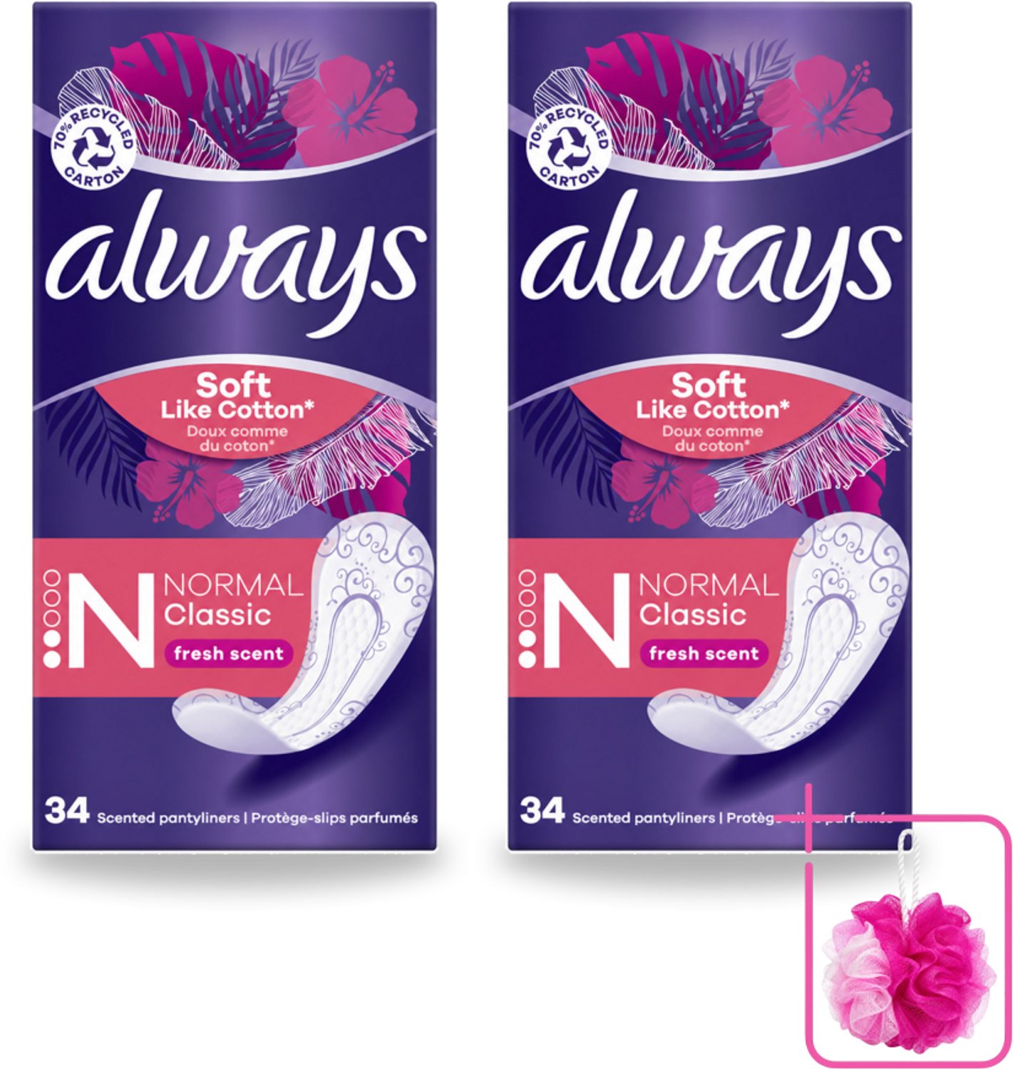 2 x Always - Inlegkruisjes - Normal - 34 Inlegkruisjes - Bulkverpakking - Inlegkruisje - Douchemop - Inlegkruisjes