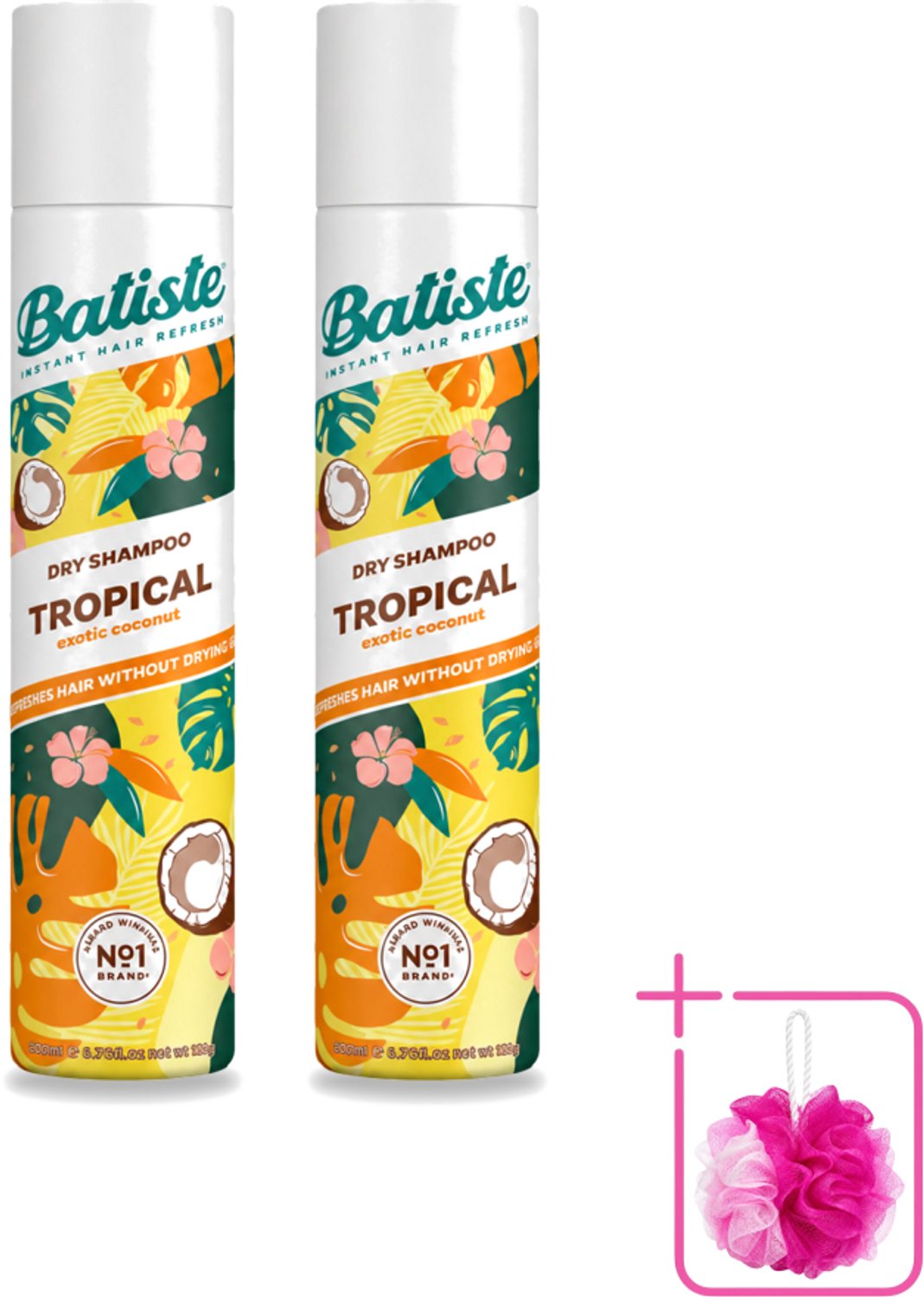 2 x Batiste - Tropical - Droogshampoo - Tropische Geur - Verfrist en Stylet - 200ml - Bulkverpakking - Droogshampoo - Douchemop - Fris haar