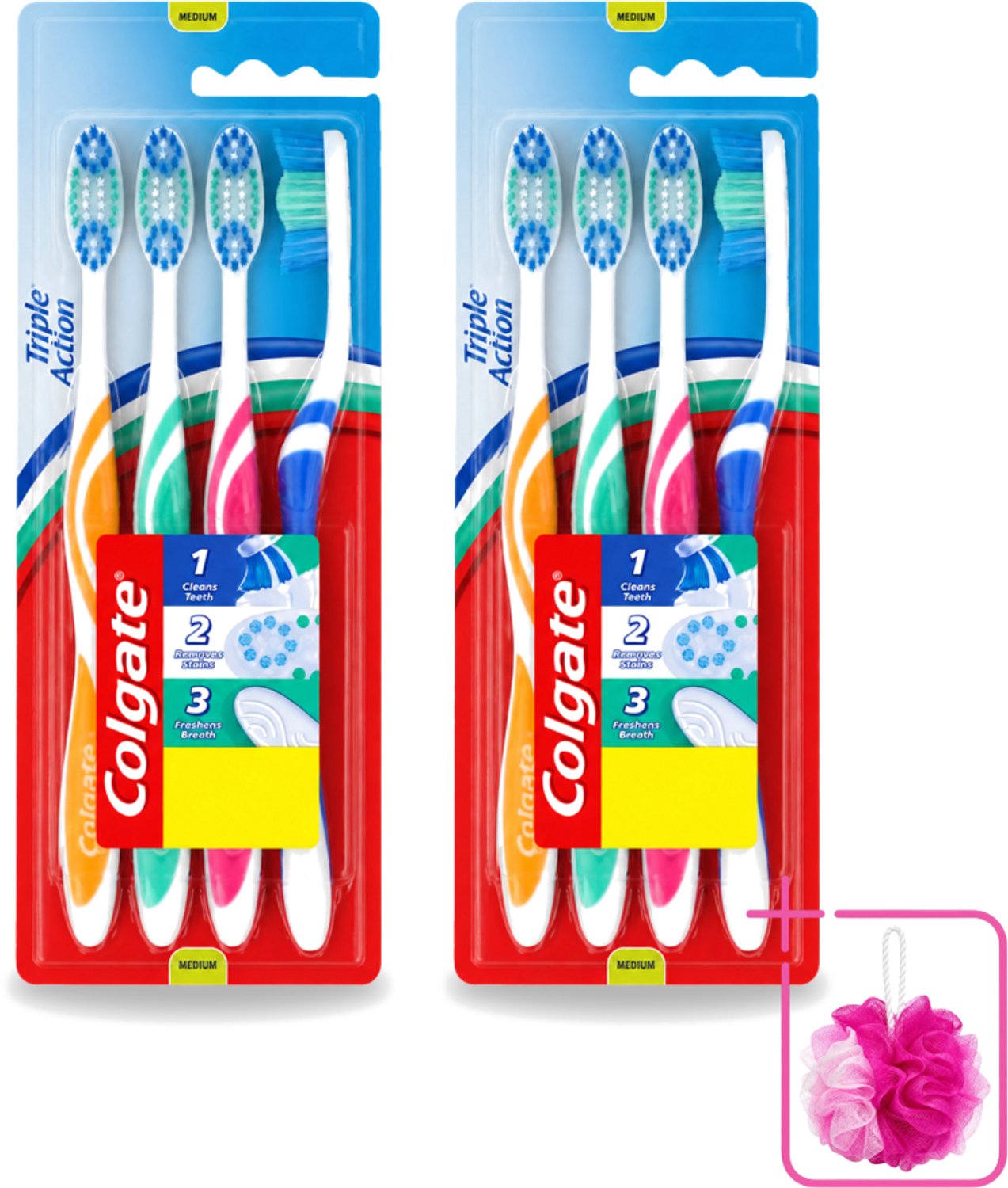 2 x Colgate - Tandenborstels - Triple Action - Medium - 4 borstels - Bulkverpakking - Tandenborstel - Mondhygiëne