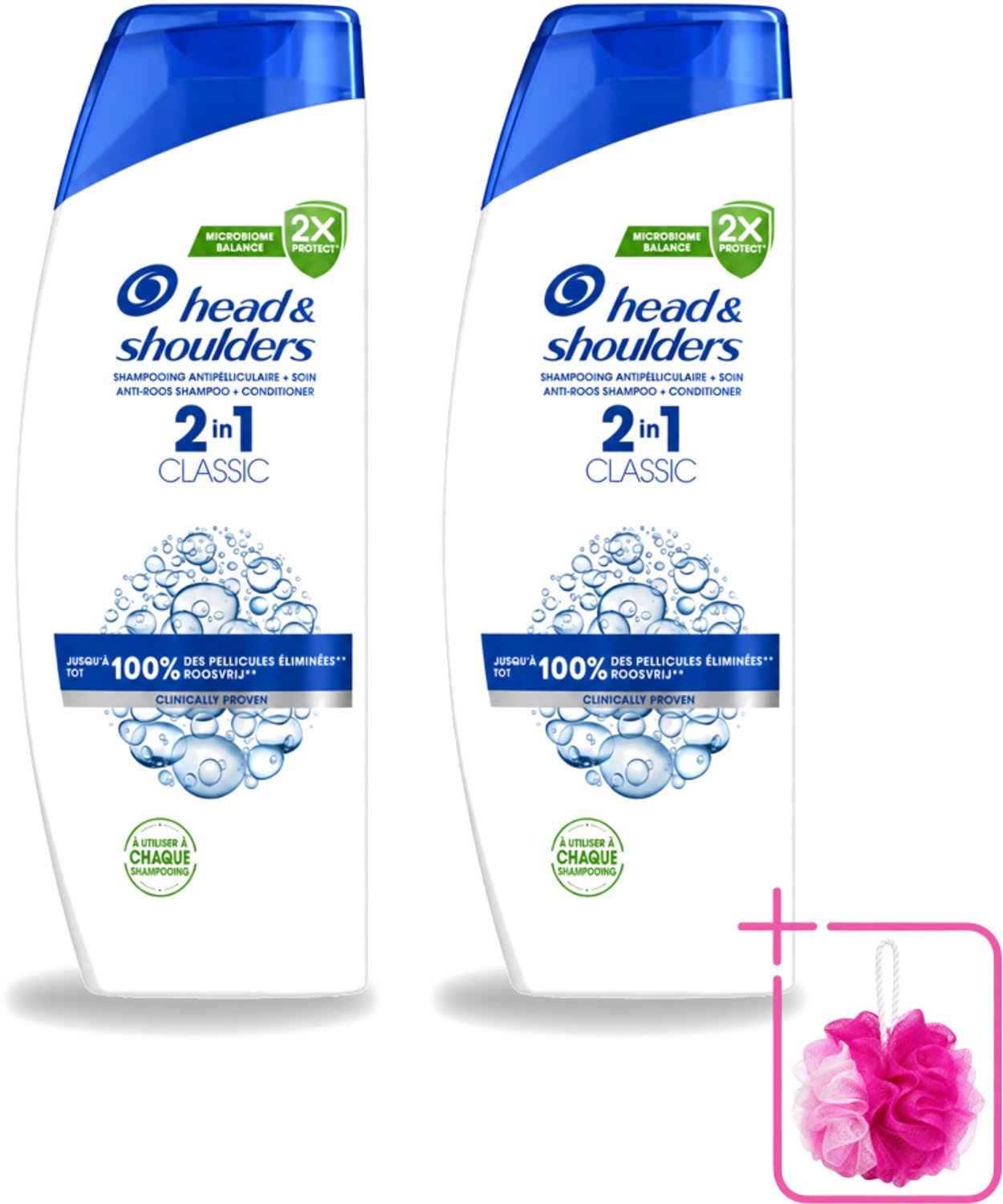 2 x Head & Shoulders - Shampoo - 2-in-1 - Classic - 100% Roosvrij - 400 ml - Bulkverpakking - Roosvrij haar - Douchemop - Roosverlichting