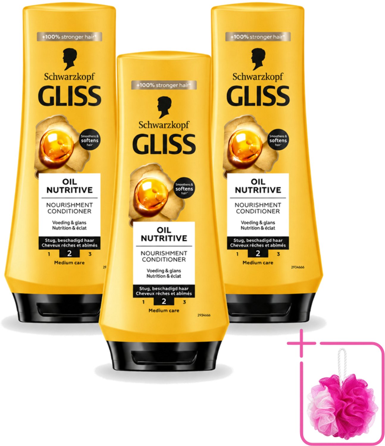 3 x Gliss - Hair Repair - Conditioner Oil Nutritive voor Intensieve Voeding - 200 ml - Bulkverpakking - Voeding haar - Douchemop - Droog haar