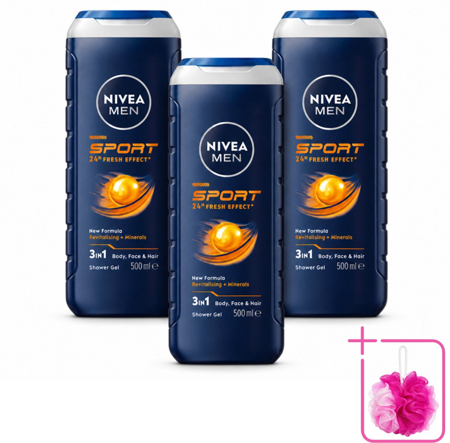 3 x NIVEA MEN - Douchegel - Sport - 500 ml - Bulkverpakking - Sportdouchegel - Douchemop - Mannelijke douchegel