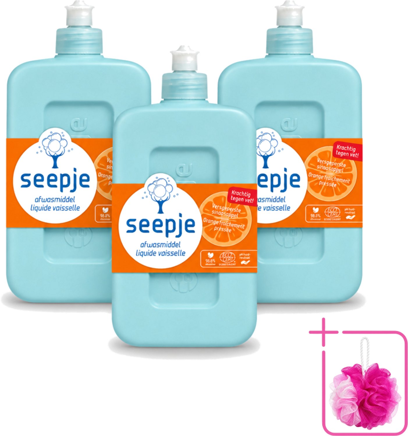 3 x Seepje - Afwasmiddel - Krachtige Reiniging - Versgeperste Sinaasappel Geur - 500 ml - Bulkverpakking - Afwasmiddel - Douchemop - Vaat reinigen