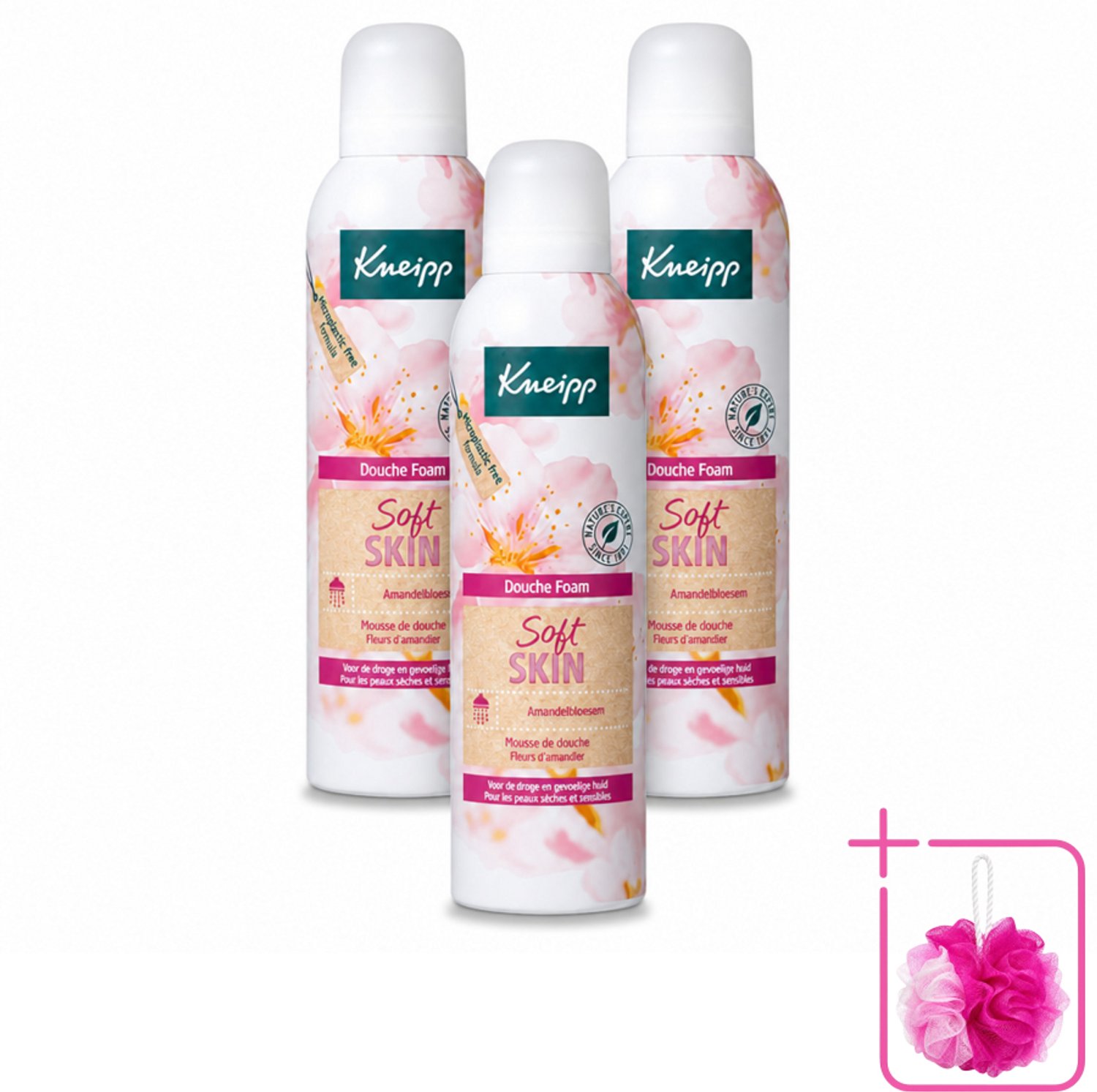 3 x Kneipp - Douche foam - Soft Skin - Voor droge en gevoelige huid - 200 ml - Bulkverpakking - Douche foam - Douchemop - Huidverzorging