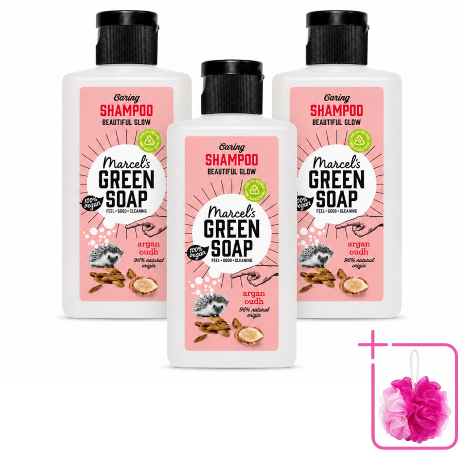 3 x Marcel's Green Soap - Shampoo - Caring Argan & Oudh - Milde verzorging - 100 ml - Bulkverpakking - Zachte shampoo - Douchemop - Natuurlijke verzorging