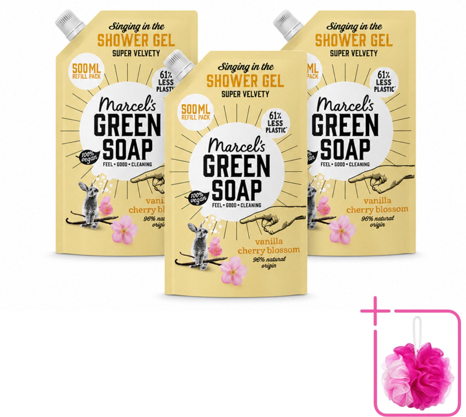 3 x Marcel's Green Soap - Shower Gel - Navulling - Vanille & Kersenbloesem - Krachtige werking - 500 ml - Bulkverpakking - Douchegel - Douchemop - Natuurlijke douchegel