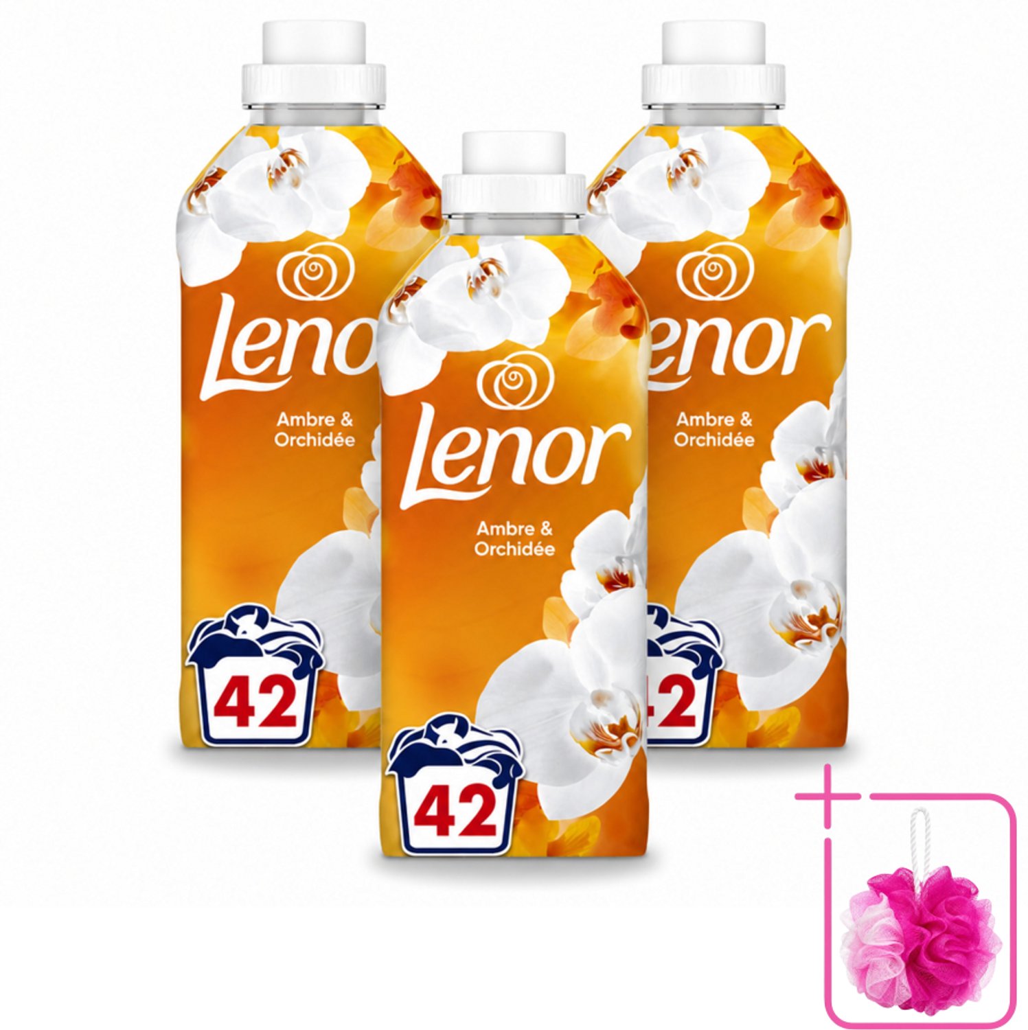 3 x Lenor - Wasverzachter - Amber & Orchidee - Fris & Zacht - 42 Wasbeurten - Bulkverpakking - Wasverzachter - Douchemop - Geur