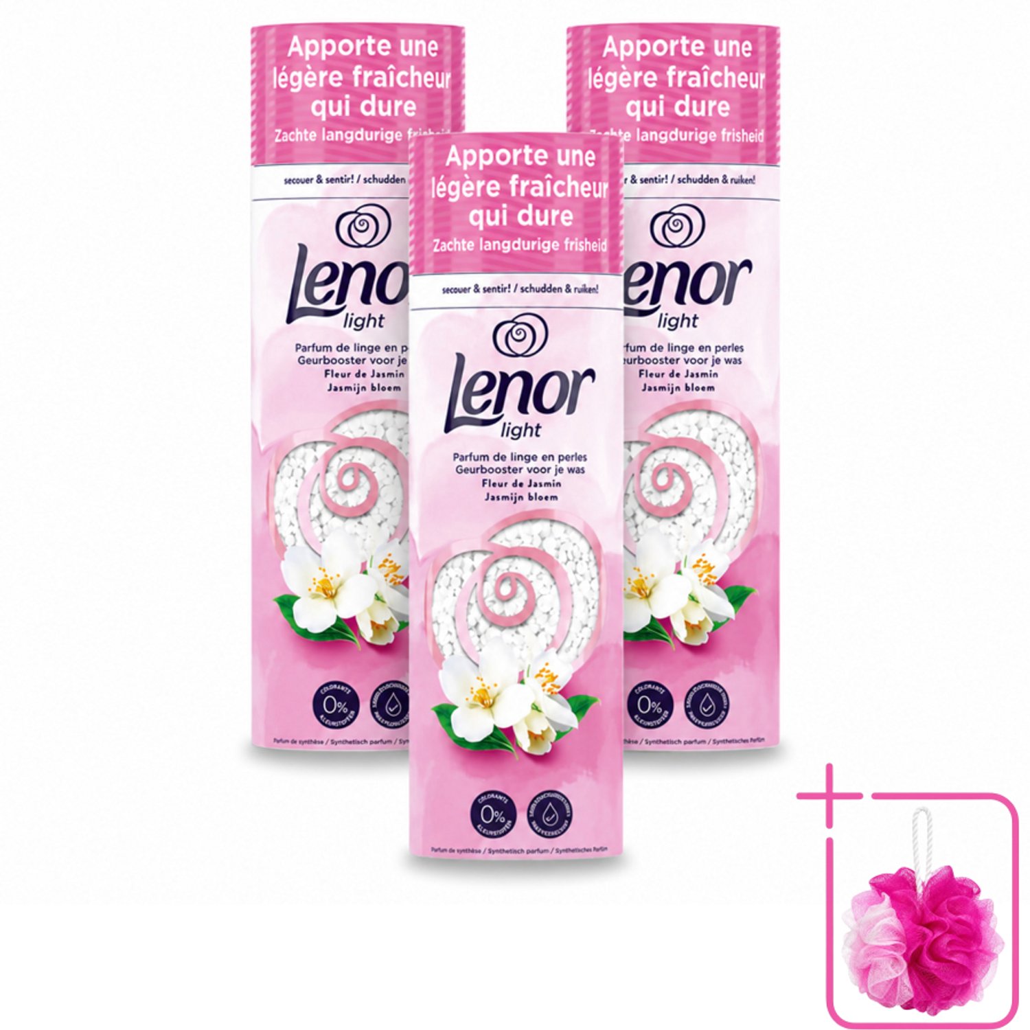 3 x Lenor Light - Geurbooster - Jasmijn - Non-Stop Frisheid - 19 Wasbeurten - Bulkverpakking - Wasgeur - Douchemop - Zijdebloesem