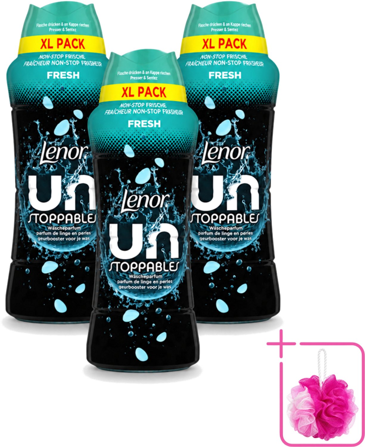 3 x Lenor Unstoppables - Geurbooster - Fris - Non-Stop Frisheid - Grootverpakking - Bulkverpakking - Geurbooster - Douchemop - Frisheid