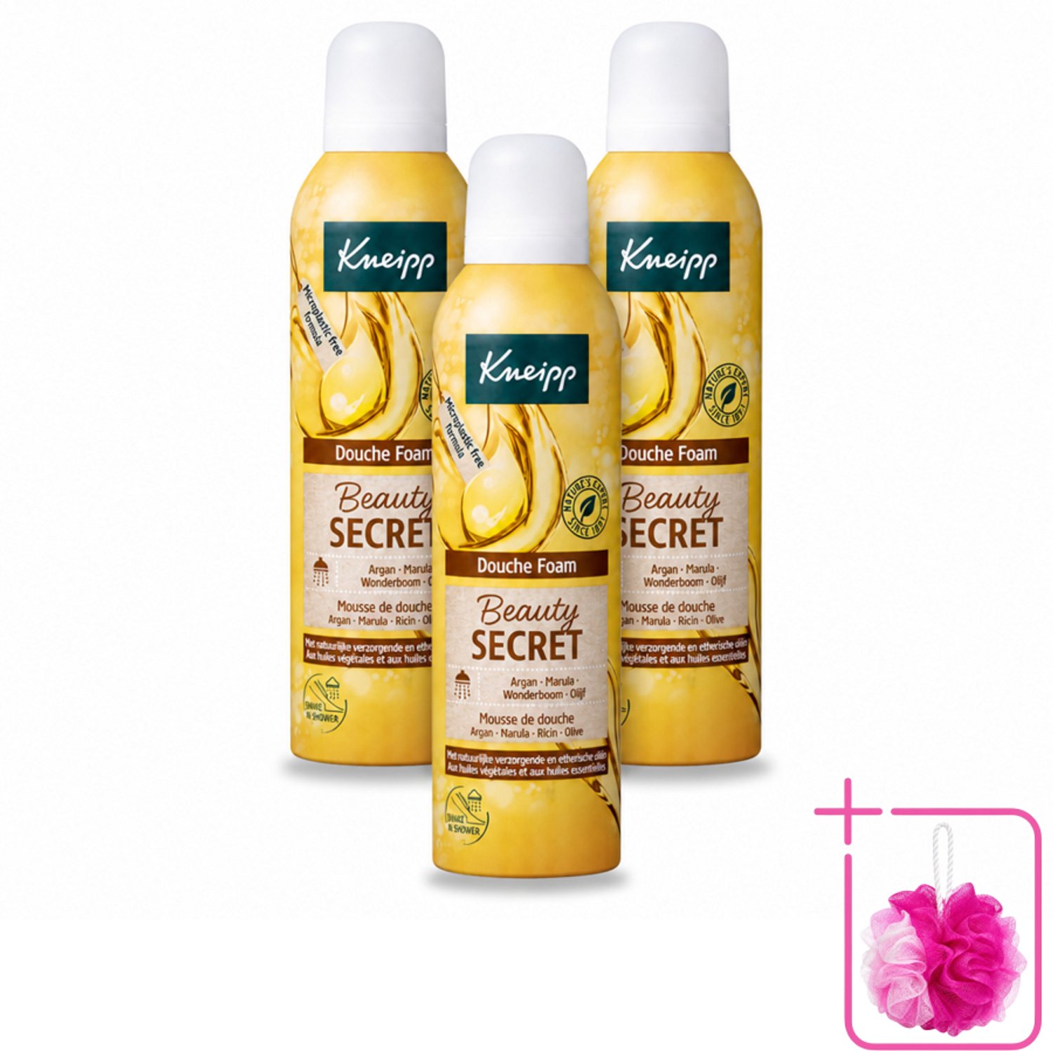 3 x Kneipp - Douche schuim - Beauty Secret - 200 ml - Bulkverpakking - Douche foam - Douchemop - Natuurlijke oliën