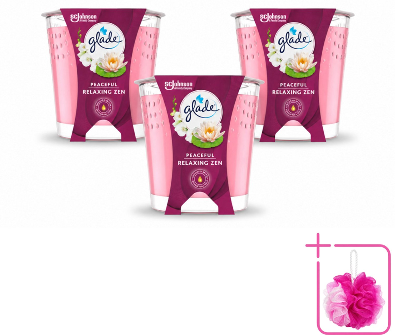 3 x Glade - Geurkaars Relaxing Zen - 100% Raapzaadwas - 112 g - Bulkverpakking - Geurkaars rust - Douchemop - Geurkaars ontspanning