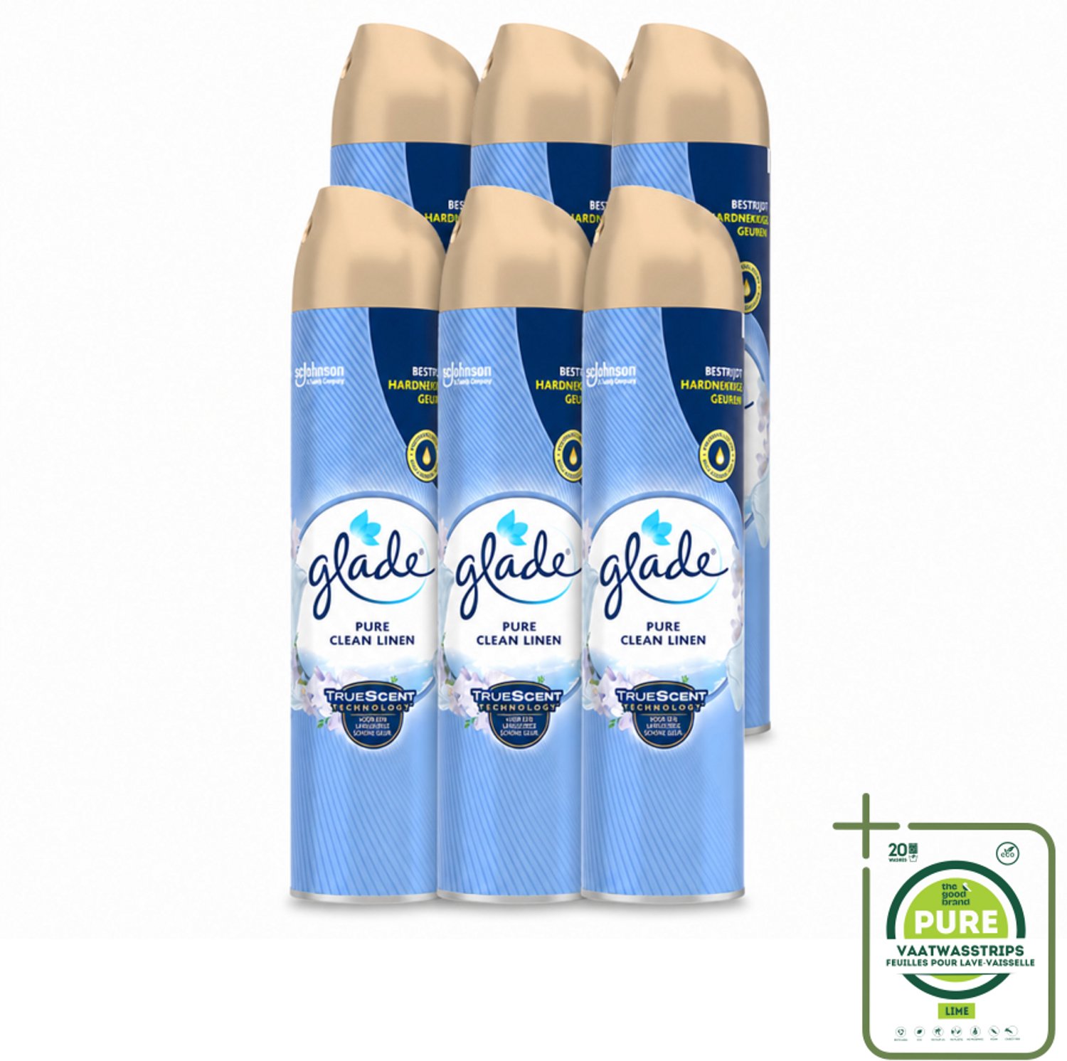 6 x Glade – Luchtverfrisser Spray – Pure Clean Linen – 300 ml - Grootverpakking - Luchtverfrisser Linnen Geur - Frisse Luchtverfrisser Spray - Luchtverfrisser Tegen Geurtjes - Luchtverfrisser Met Essentiële Oliën