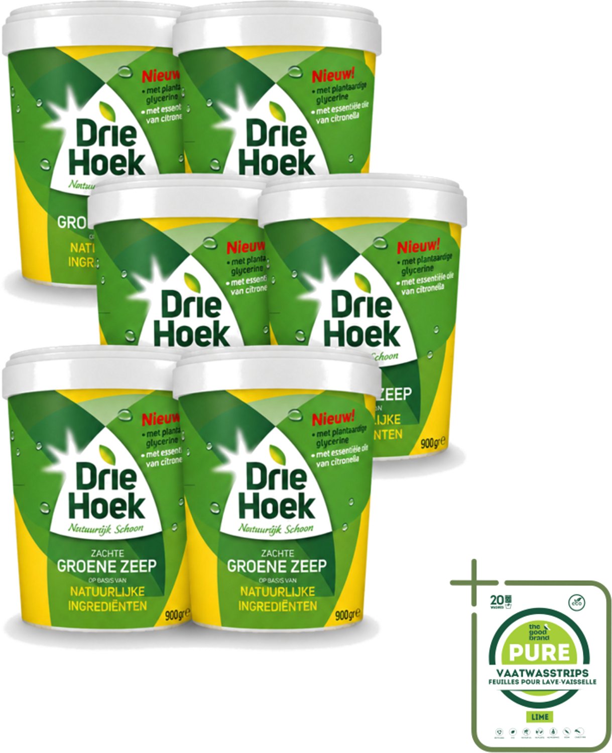 6 x Driehoek – Zachte Zeep – Groene Zeep – 900 gr - Grootverpakking - Vaatwasstrips - Natuurlijke Zeep - Reinigingsmiddel - Hout Reinigen - Steen Reinigen - Textiel Reinigen