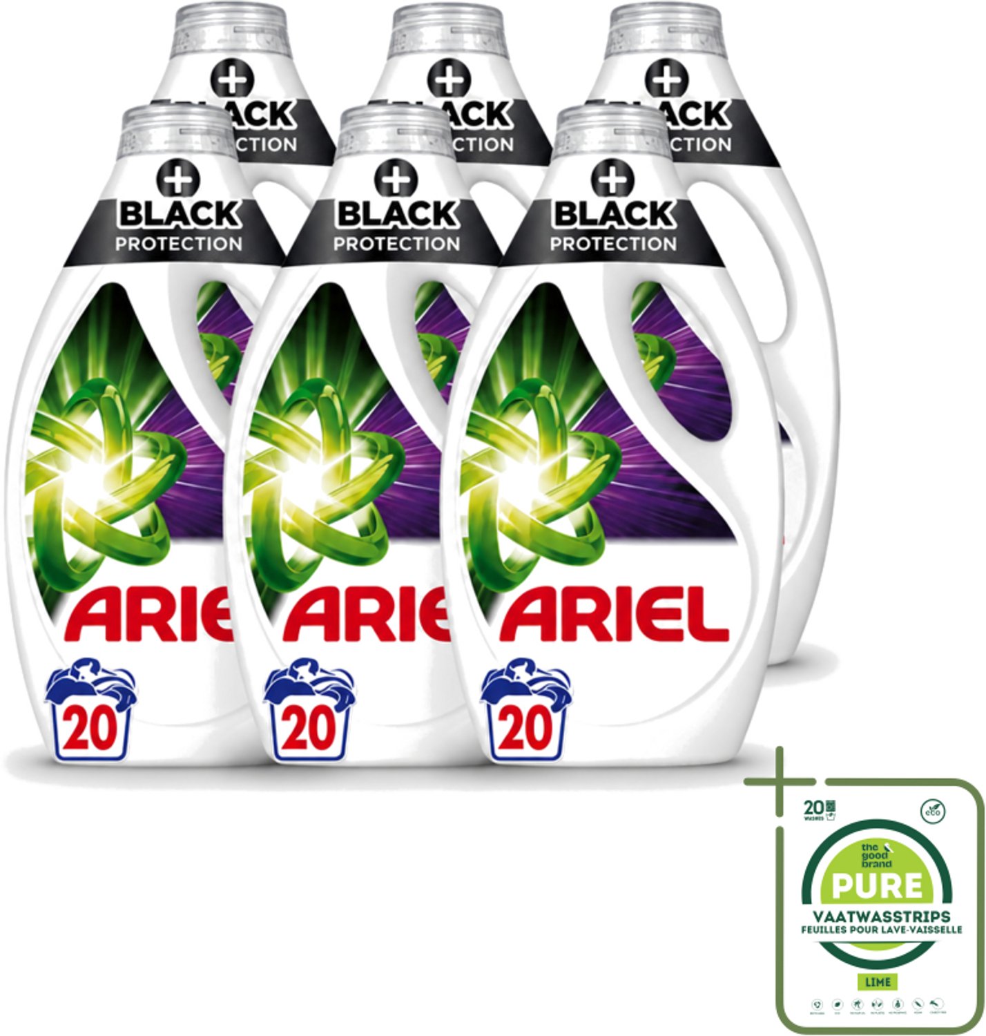 6 x Ariel – +Revita Black – Vloeibaar Wasmiddel – 900 ml - Grootverpakking - Vaatwasstrips - Donkere Kleuren Beschermen - Kleurbescherming - Vlekverwijdering - Coudwasformule - Wasmiddel Voor Zwart