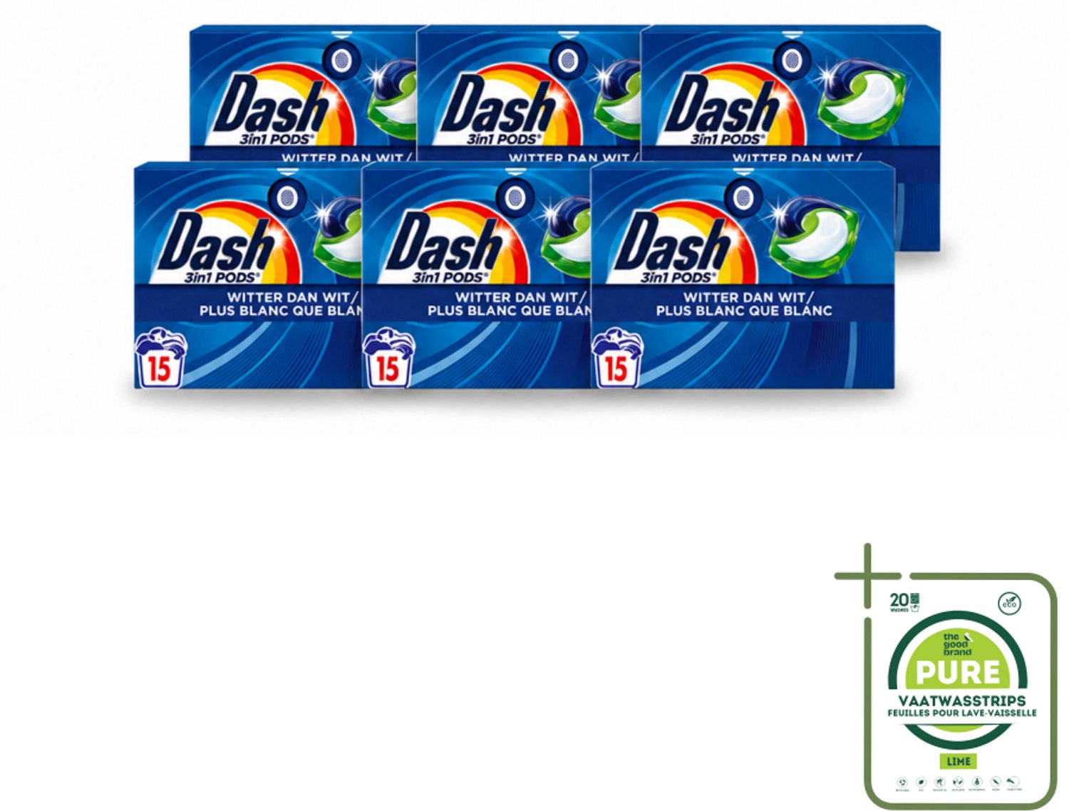 6 x Dash – Wasmiddelcapsules – 3in1 Pods Original – 15 capsules - Grootverpakking - Vaatwasstrips - Wasmiddel - Witte Was - Vlekken Verwijderen - Frisse Was - Koud Water Was