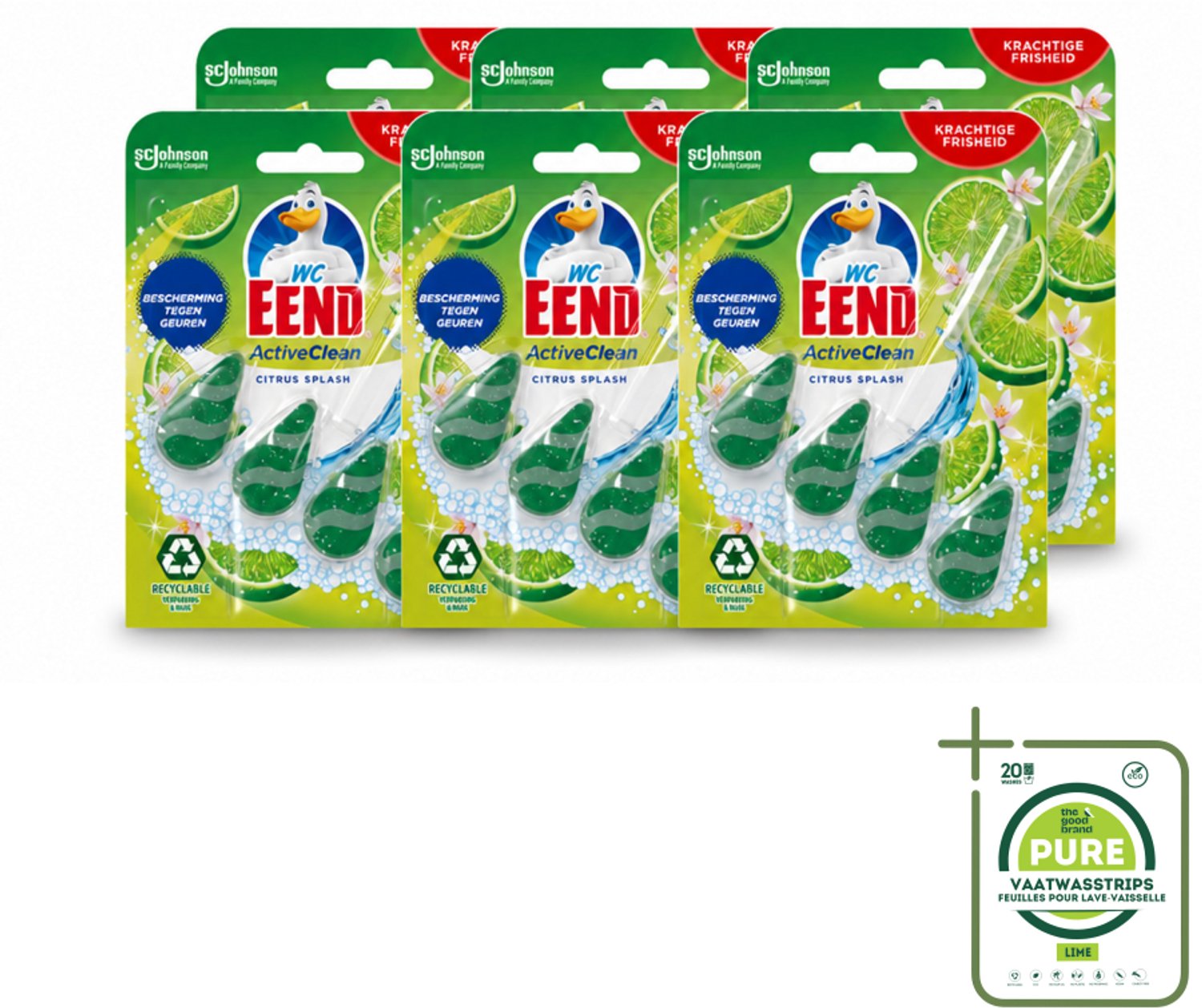 6 x WC Eend – Toiletblok – Active Clean – Citrus – 38 g - Grootverpakking - Vaatwasstrips - Toiletblok - Toilet Reinigen - Actief Schuim - Citrusgeur - Toilet Schoon