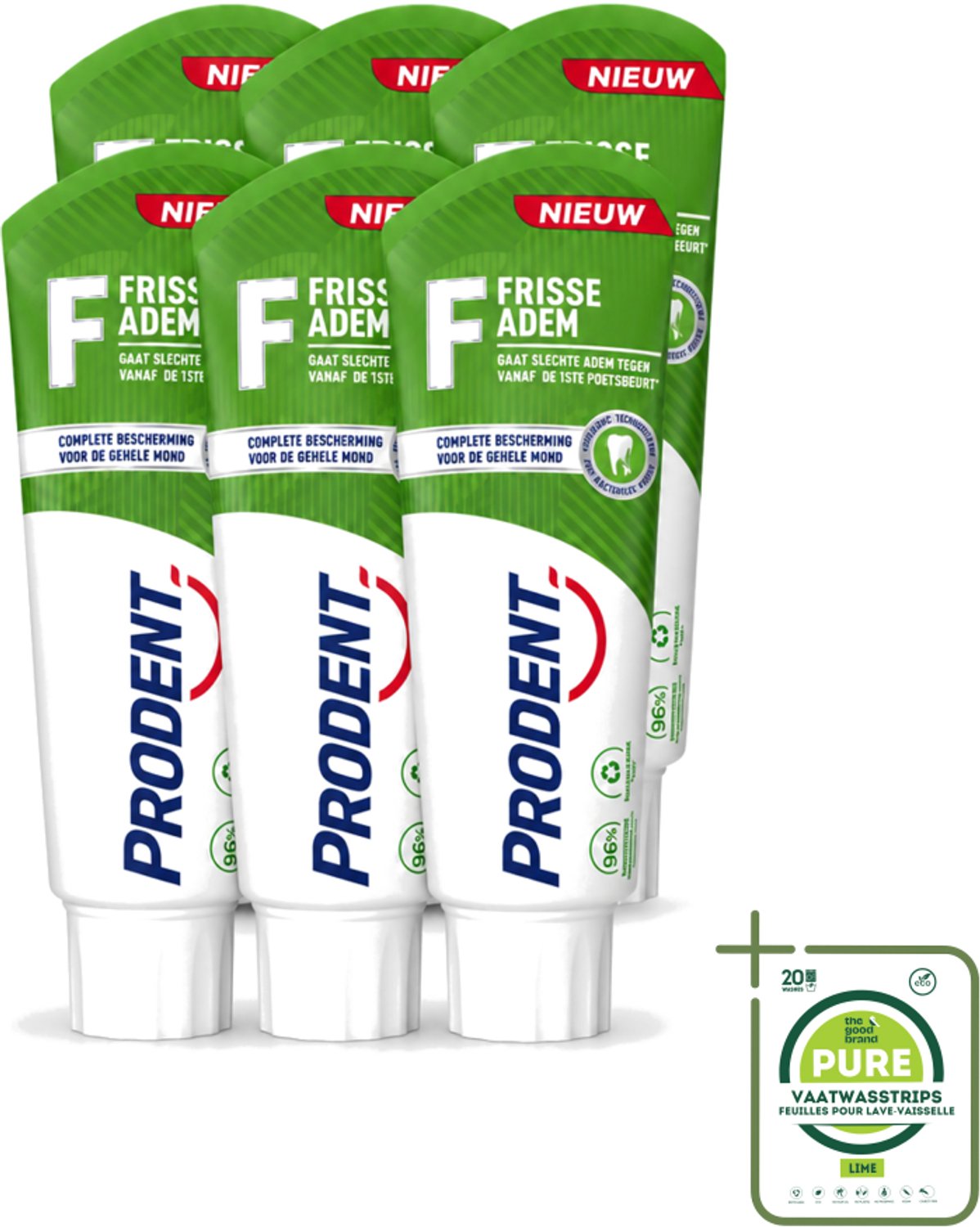 6 x Prodent – Tandpasta – Frisse Adem – Pro-Zinc Technologie - Grootverpakking - Vaatwasstrips - Slechte Adem - Frisse Adem - Tandpasta - Antibacteriële Tandpasta - Pro-Zinc
