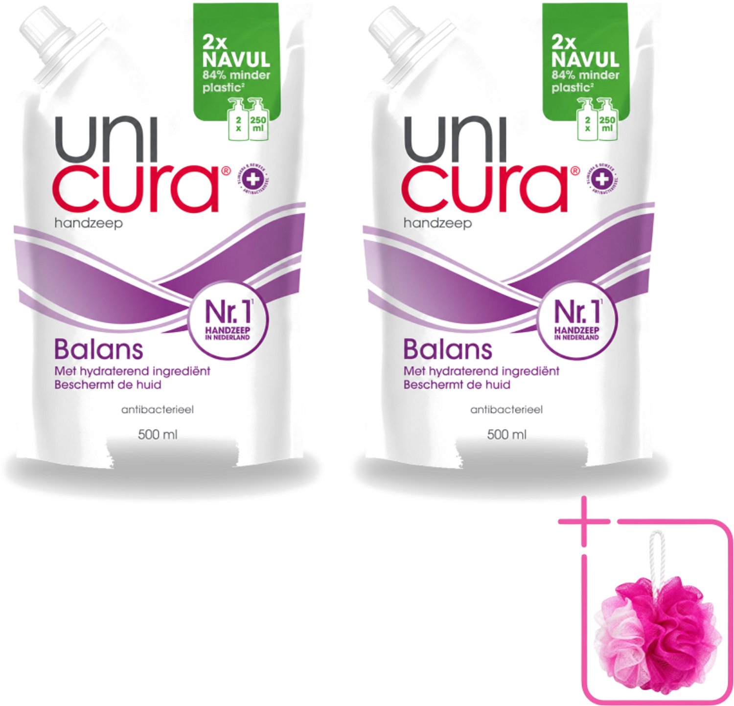 2 x Unicura – Vloeibare Handzeep Navulling – Balans – 500 ml - Bulkverpakking - Handzeep - Douchemop - Antibacterieel