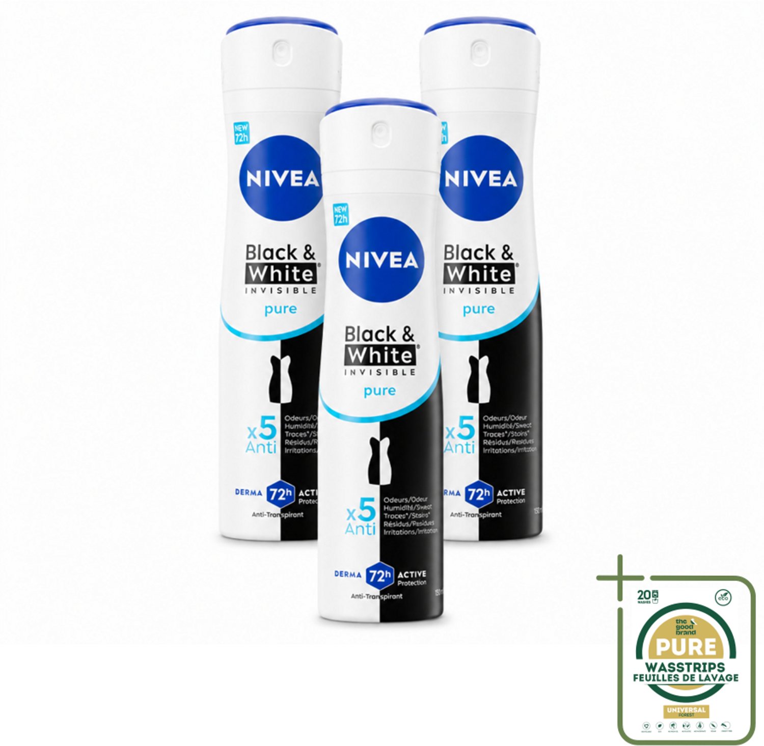 3 x NIVEA – Deodorant Spray – Black & White Invisible Pure – 150 ml - Deodorant Spray - Anti-Transpiratie - Witte Strepen Voorkomen - Gele Vlekken Voorkomen - Huidvriendelijk