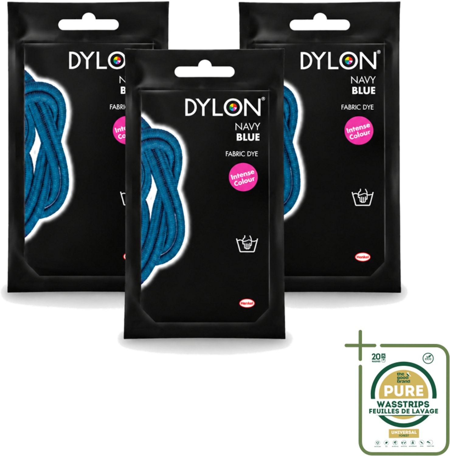 3 x DYLON – Textielverf Handwas – Navy Blue – 50 g - Wasstrips - Textielverf - Handwas - Navy Blue - Textielverf Handwas - Kleding Verven