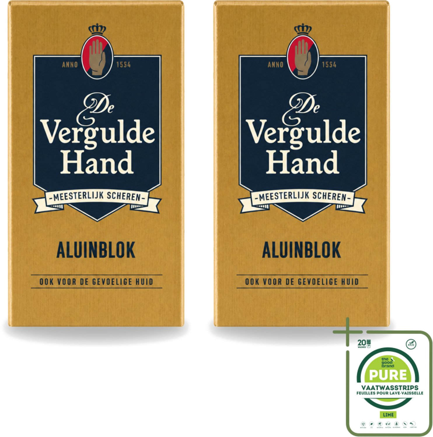 2 x Vergulde Hand - Aluinblok - 75gr - Grootverpakking - Vaatwasstrips - Aluminiumblok - Scheerwondje - Bloedstilstand - Huidverzorging - Scheerirritatie
