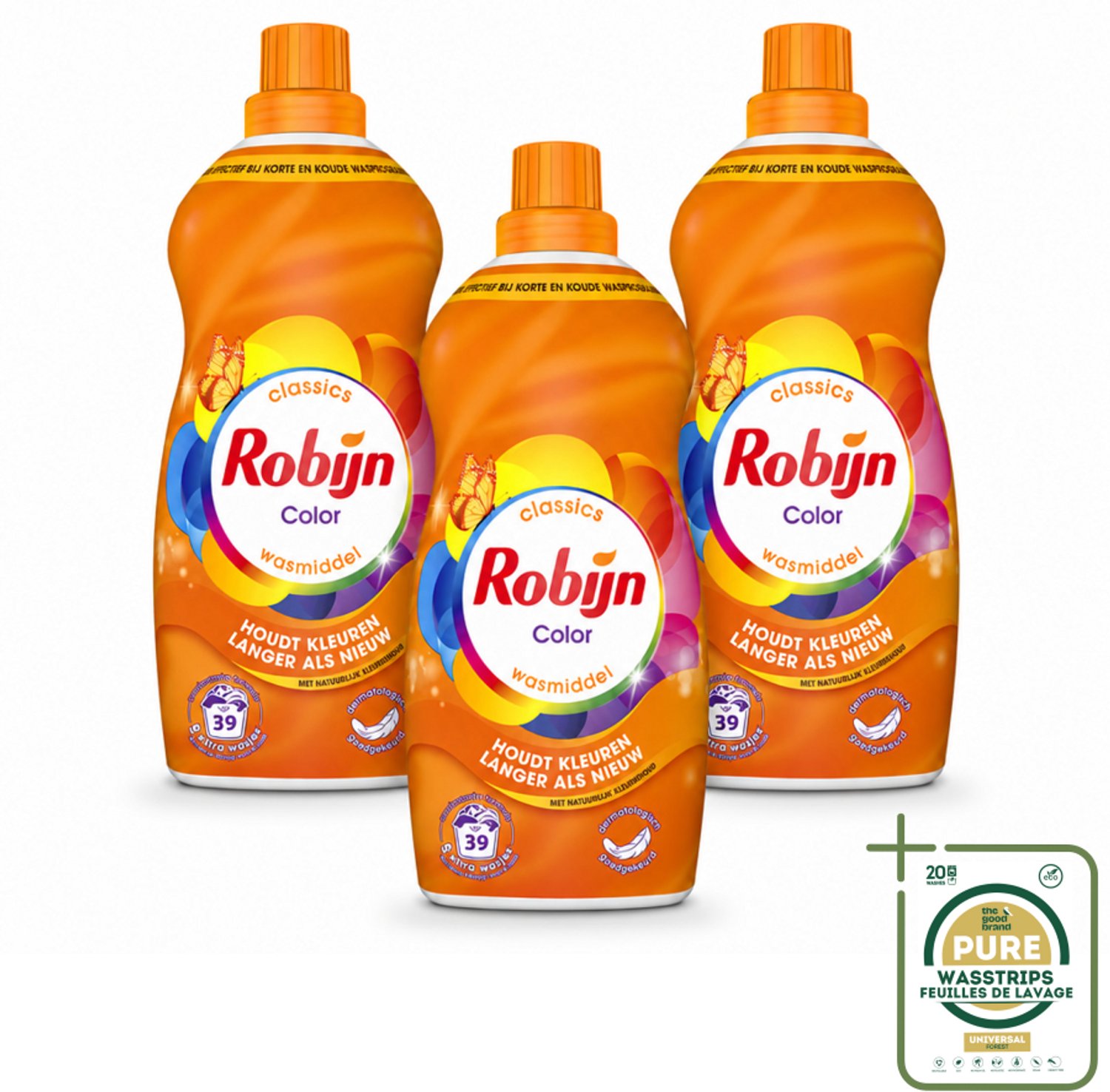 3 x Robijn – Vloeibaar Wasmiddel – Klein & Krachtig Color – 1,19 L - Wasstrips - Kleurbehoud - Kleurherstel - Vloeibaar Wasmiddel - Kleurserum - Koud Was