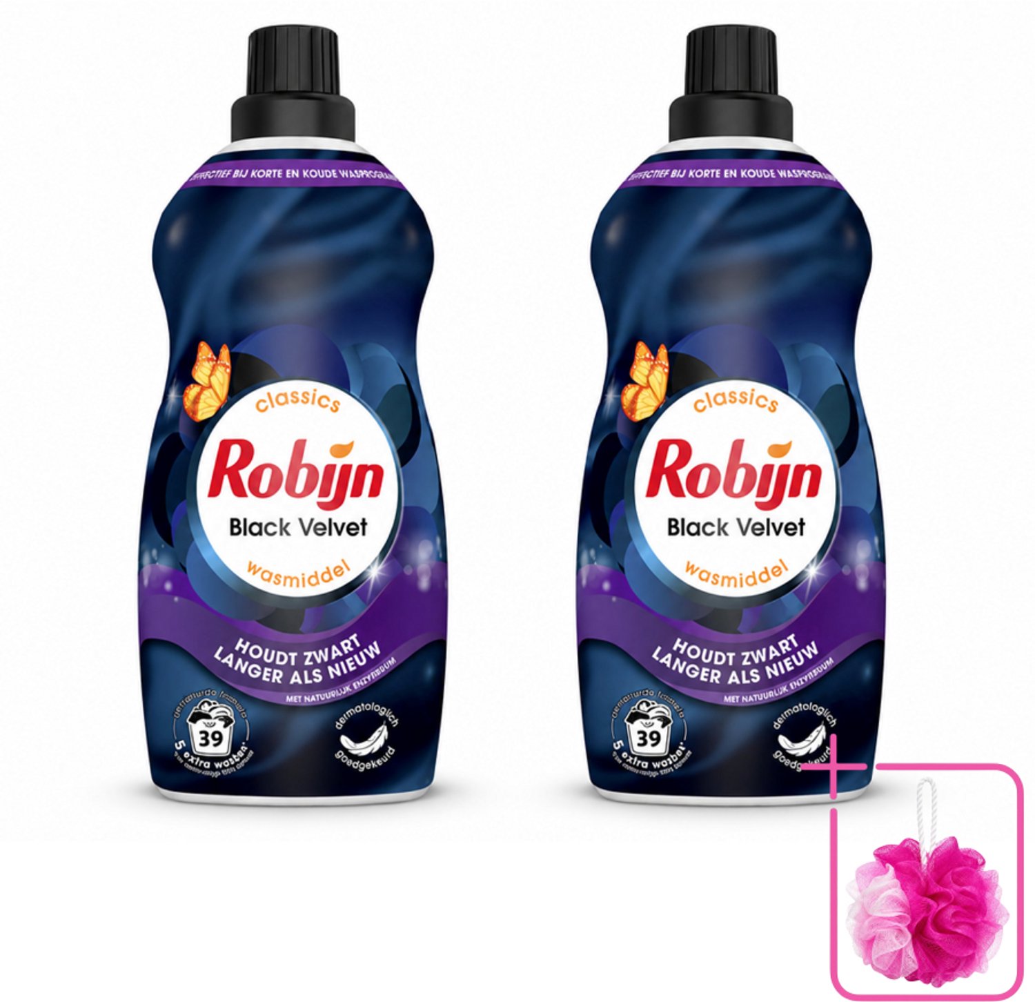 2 x Robijn – Vloeibaar Wasmiddel – Klein & Krachtig Black Velvet – 1,19 L - Bulkverpakking - Zwarte was - Douchemop - Donker was