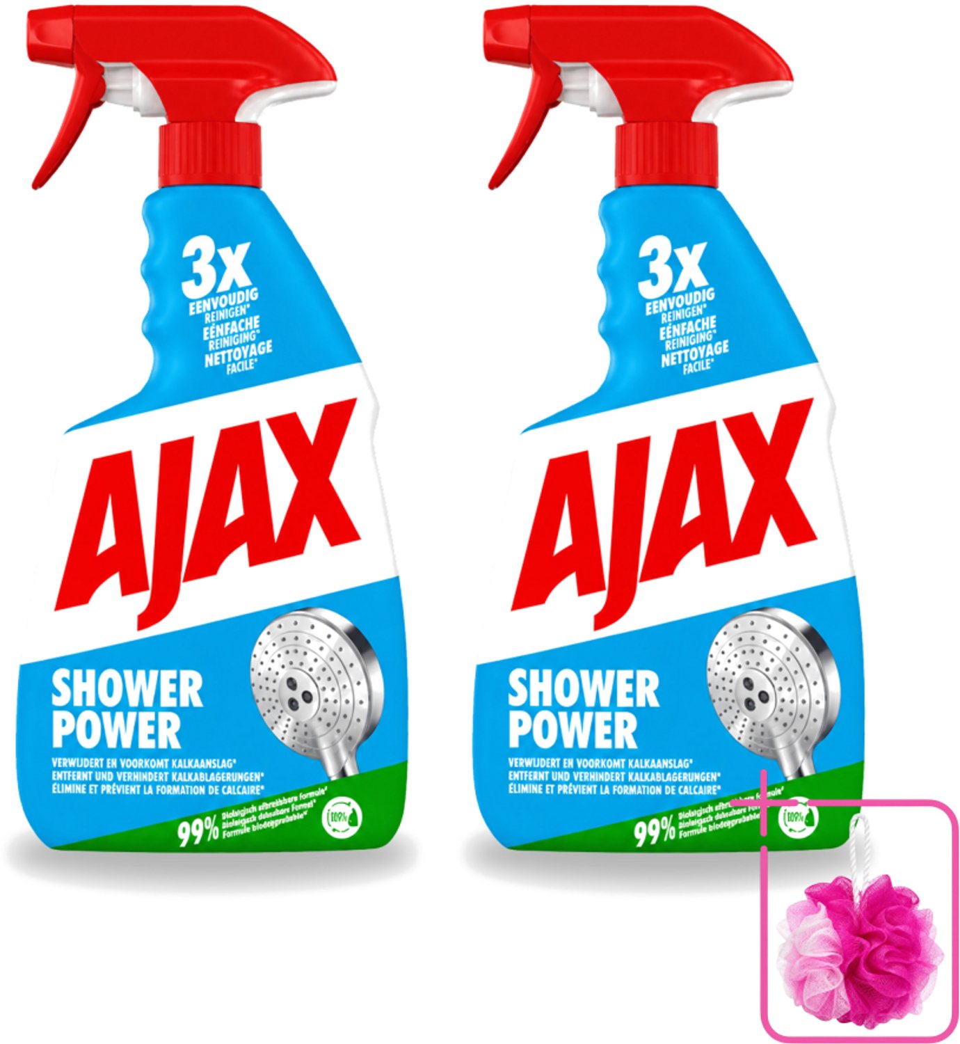 2 x Ajax – Spray – Shower Power – 750 ml - Bulkverpakking - Badkamer reinigen - Douchemop - Kalkaanslag verwijderen