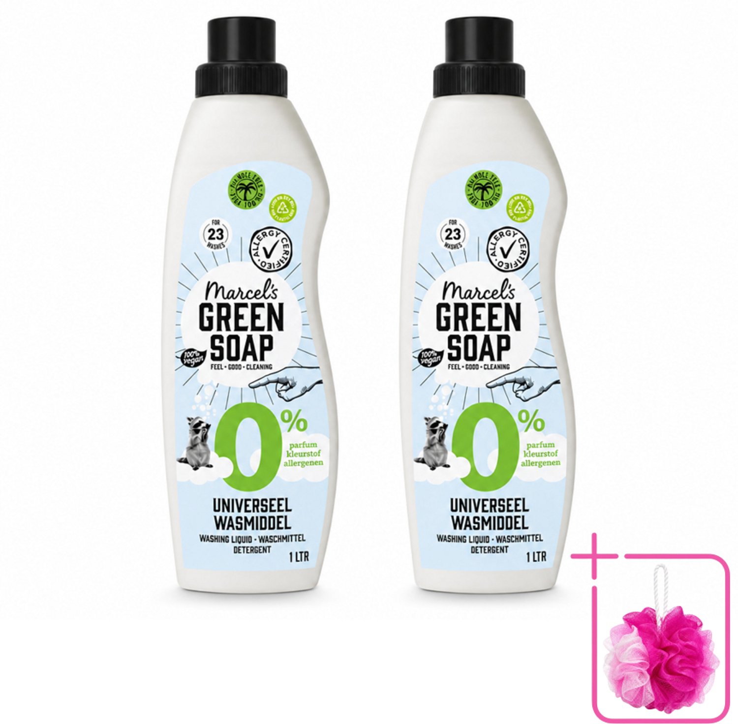 2 x Marcel’s Green Soap – Wasmiddel – Universeel - 0% – Zonder parfum en kleurstof – 1 liter - Bulkverpakking - Wasmiddel 0% parfum - Douchemop - Gevoelige huid