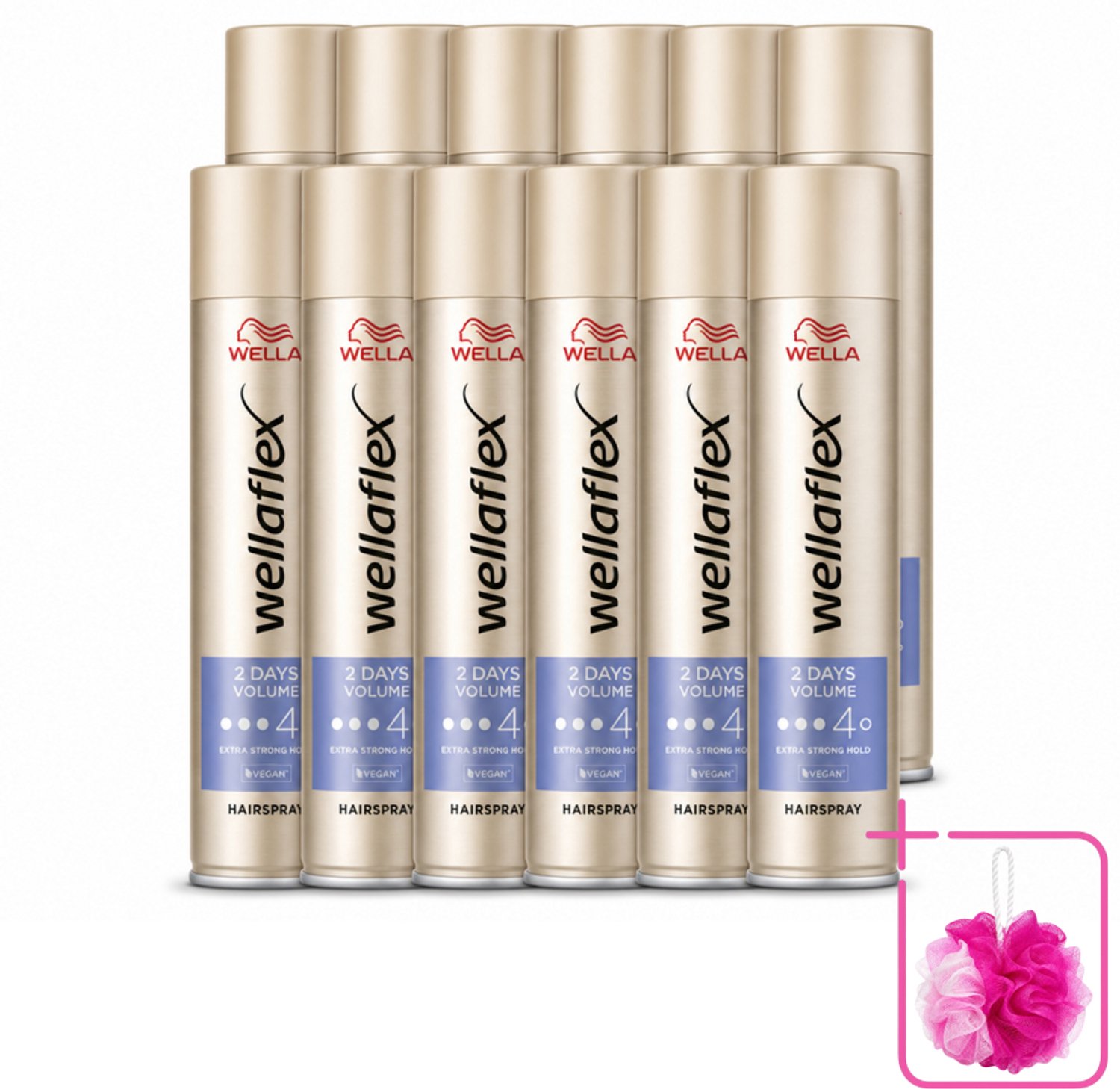 12 x Wella – Flex 2 Days Volume – Haarspray Extra Strong – 400 ml - Bulkverpakking - Haarspray - Douchemop - Volume