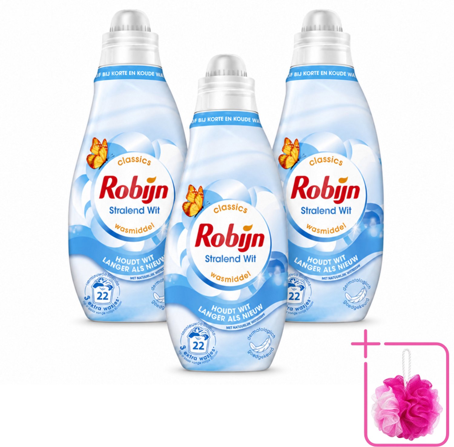 3 x Robijn – Vloeibaar Wasmiddel – Klein & Krachtig Classics Stralend Wit - 665 ml - Bulkverpakking - Wit wasmiddel - Douchemop - Wit en licht was