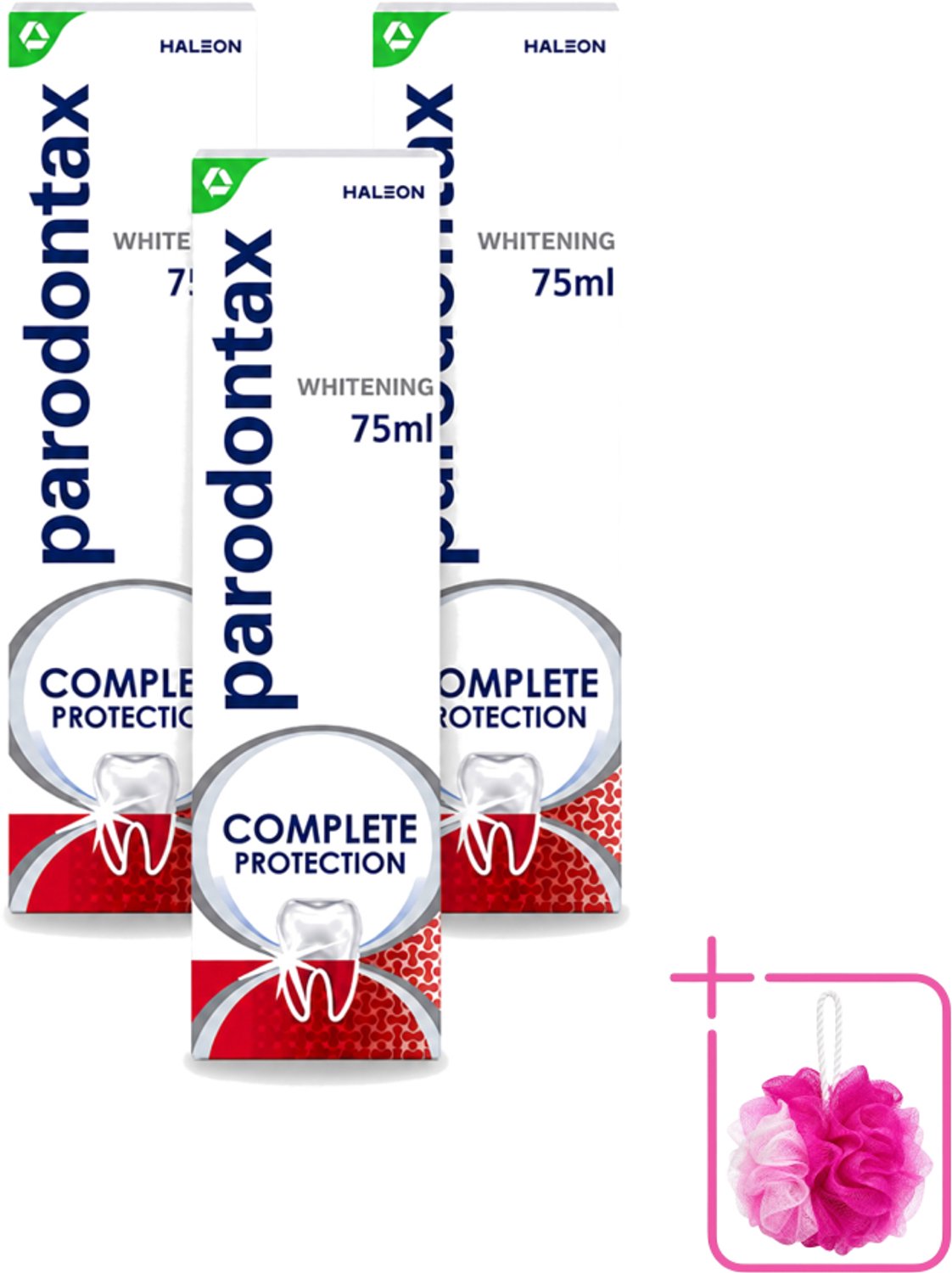 3 x Parodontax – Complete Protection Whitening – Tandpasta tegen Bloedend Tandvlees – 75 ml - Bulkverpakking - Gezond tandvlees - Douchemop - Witte tanden