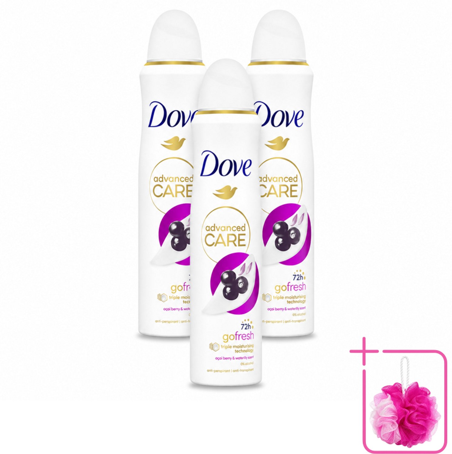 3 x Dove – Deodorant Spray – Acai Berry & Waterlily – 150 ml - Bulkverpakking - Anti-transpirant - Deodorant spray