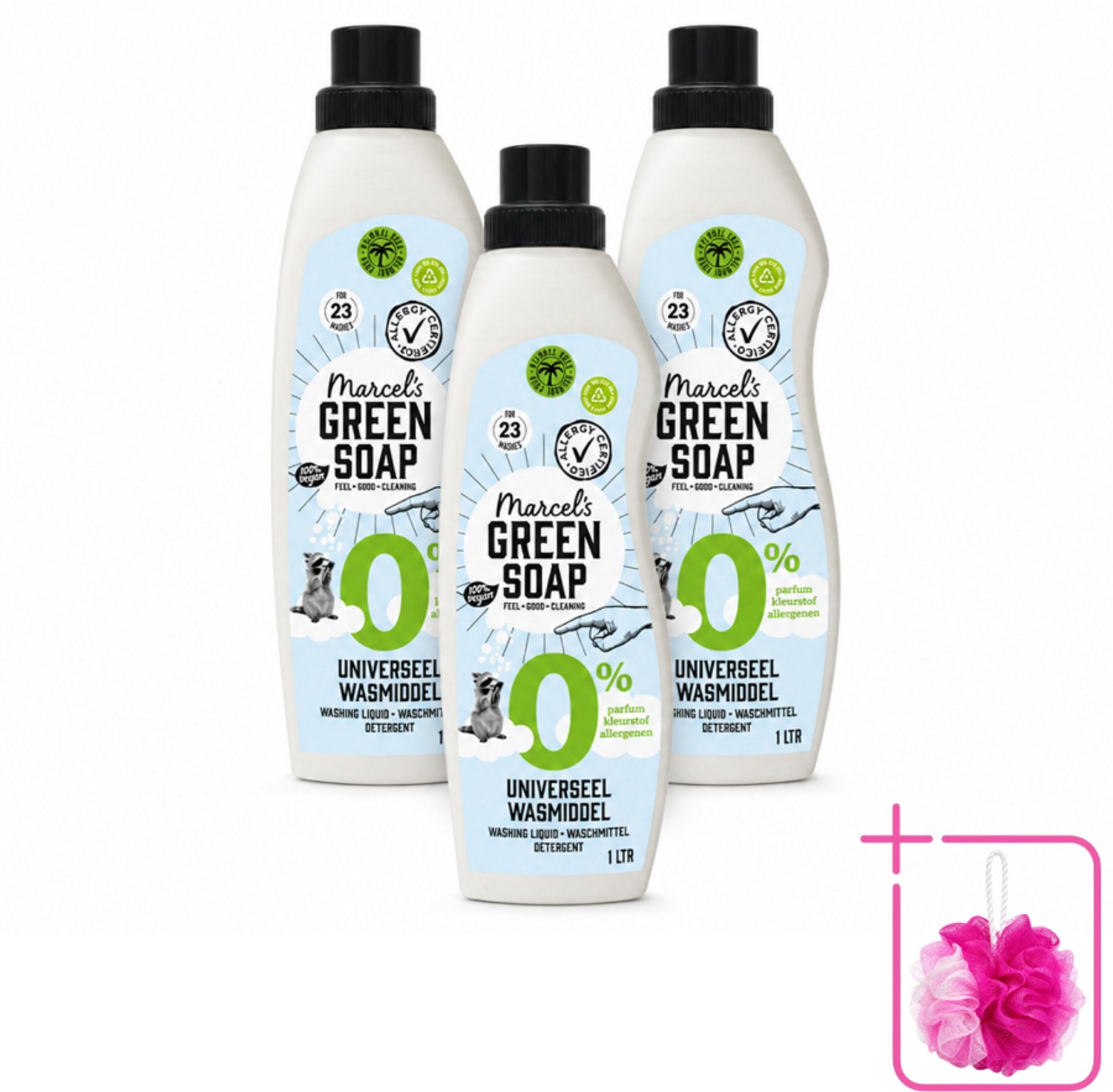 3 x Marcel’s Green Soap – Wasmiddel – Universeel - 0% – Zonder parfum en kleurstof – 1 liter - Bulkverpakking - Wasmiddel 0% parfum - Douchemop - Gevoelige huid