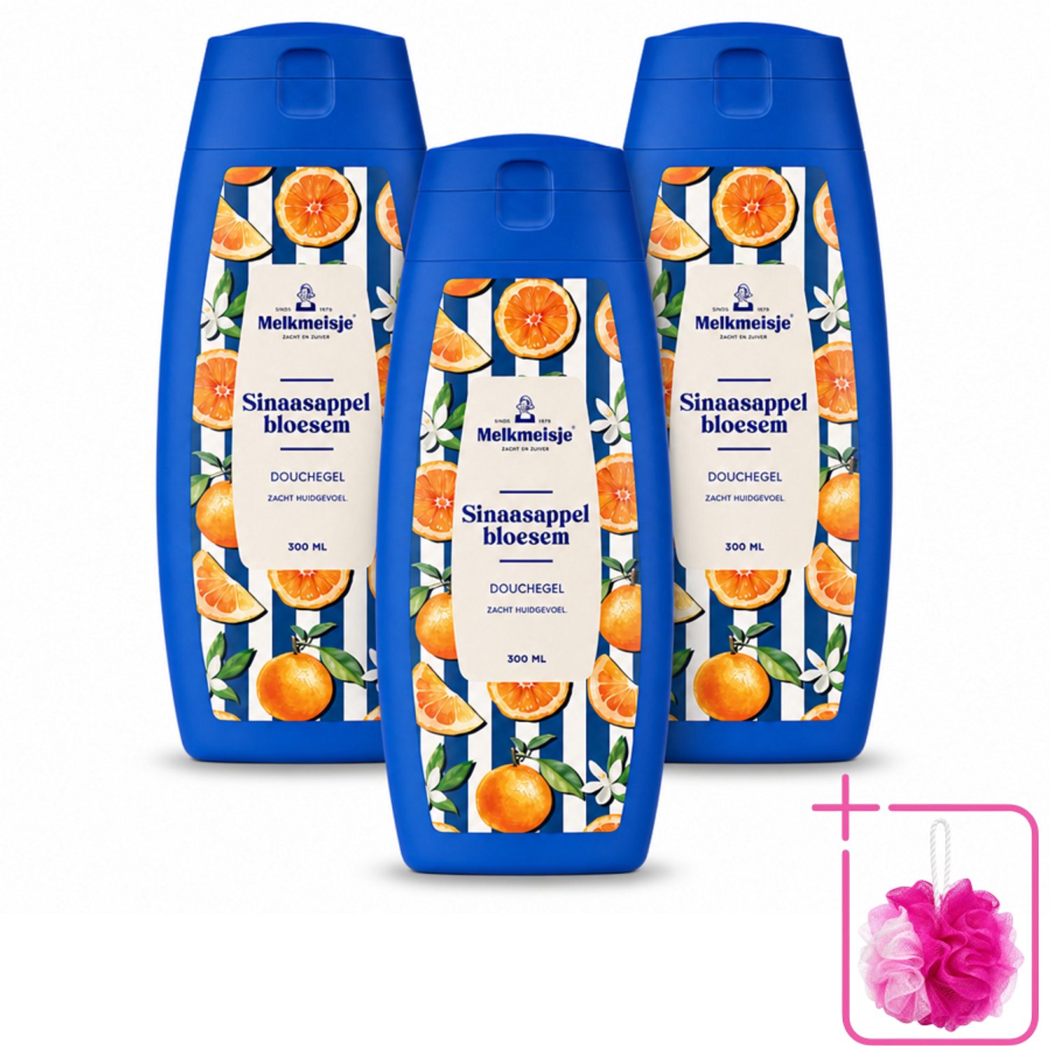 3 x Melkmeisje – Douchegel – Sinaasappelbloesem – 300 ml - Bulkverpakking - Douchegel sinaasappel - Douchemop - Douchegel sinaasappelbloesem