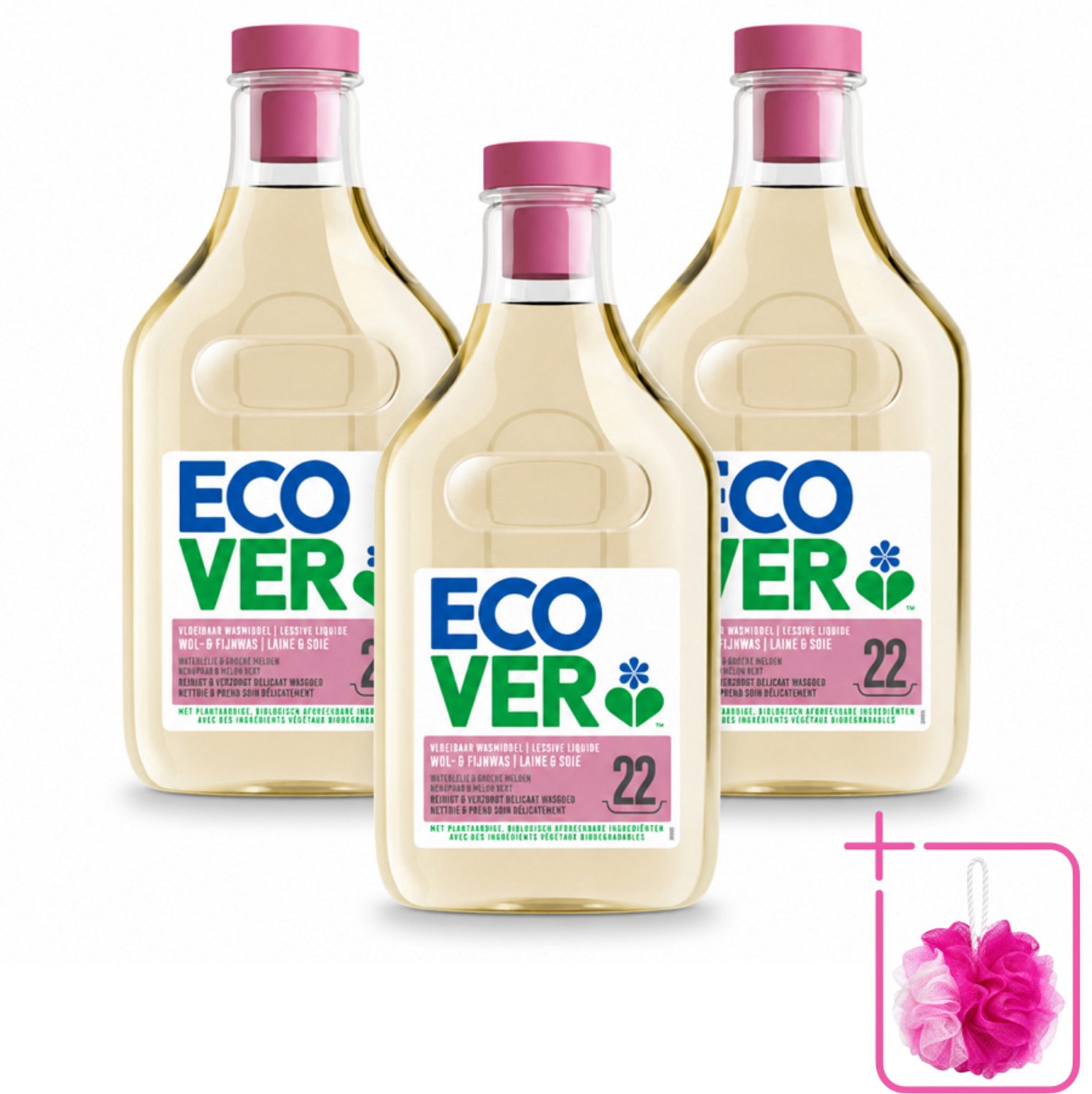 3 x Ecover - Vloeibaar wasmiddel - Wol & Fijnwas - 1 liter - 22 wasbeurten - Bulkverpakking - Zachte wasmiddelen - Douchemop - Wol wasmiddel