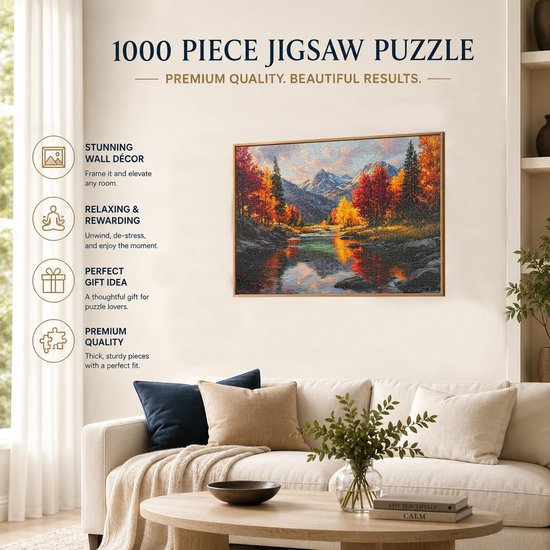Yunlus Legpuzzels voor volwassenen, 1000 stukjes, onmogelijk, moeilijk, moeilijk, uitdagende puzzels voor volwassenen, 1000 stuks, 1000 stuks, olieverfschilderij, bergbos, meerlandschap, legpuzzels — afbeelding 4