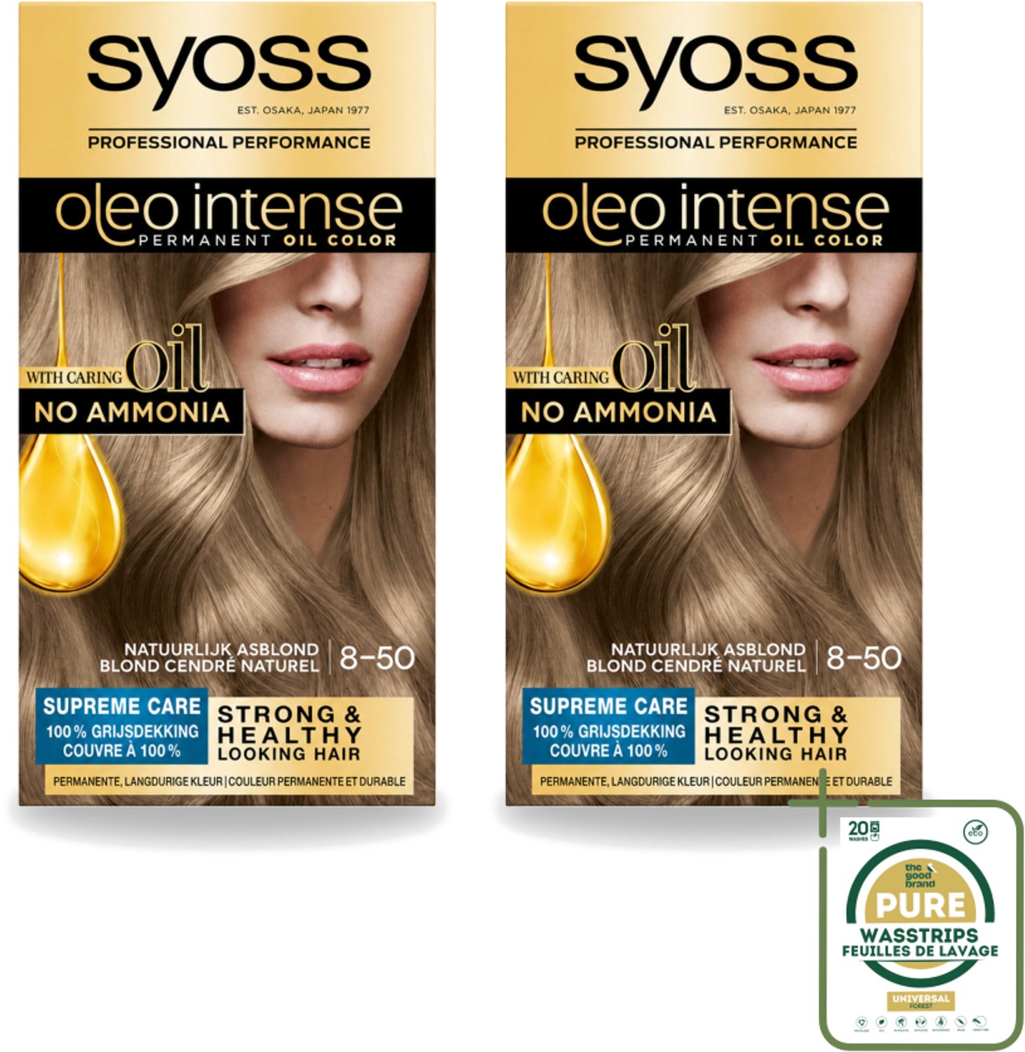 2 x SYOSS - Oleo Intense 8-50 - Haarverf - Permanente Haarkleuring - Natuurlijk Asblond - Langdurige Kleur - Wasstrips - Haarverf - Permanente Haarkleuring - Olieformule - Grijsdekking - Haarverf Zonder Ammoniak