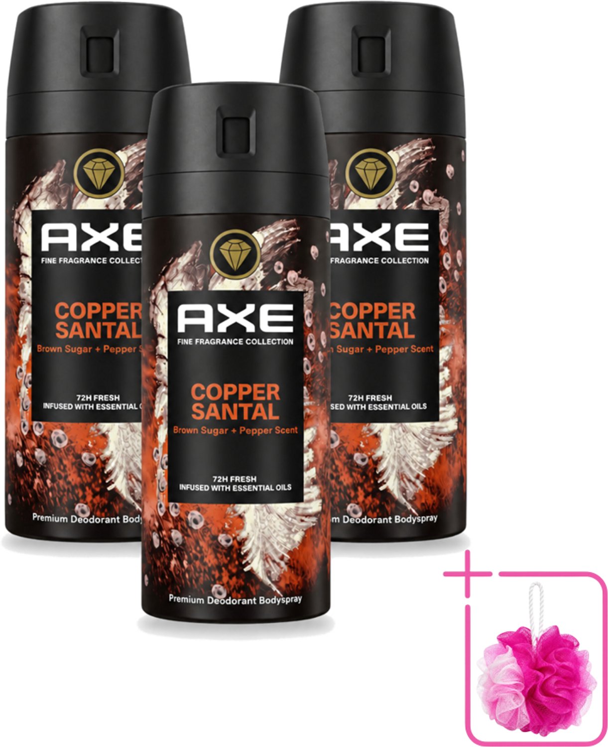 3 x AXE - Deodorant Spray - Copper Santal - Premium Geur - Warme Houtnoten - 150 m - Bulkverpakking - Deodorant spray - Geur