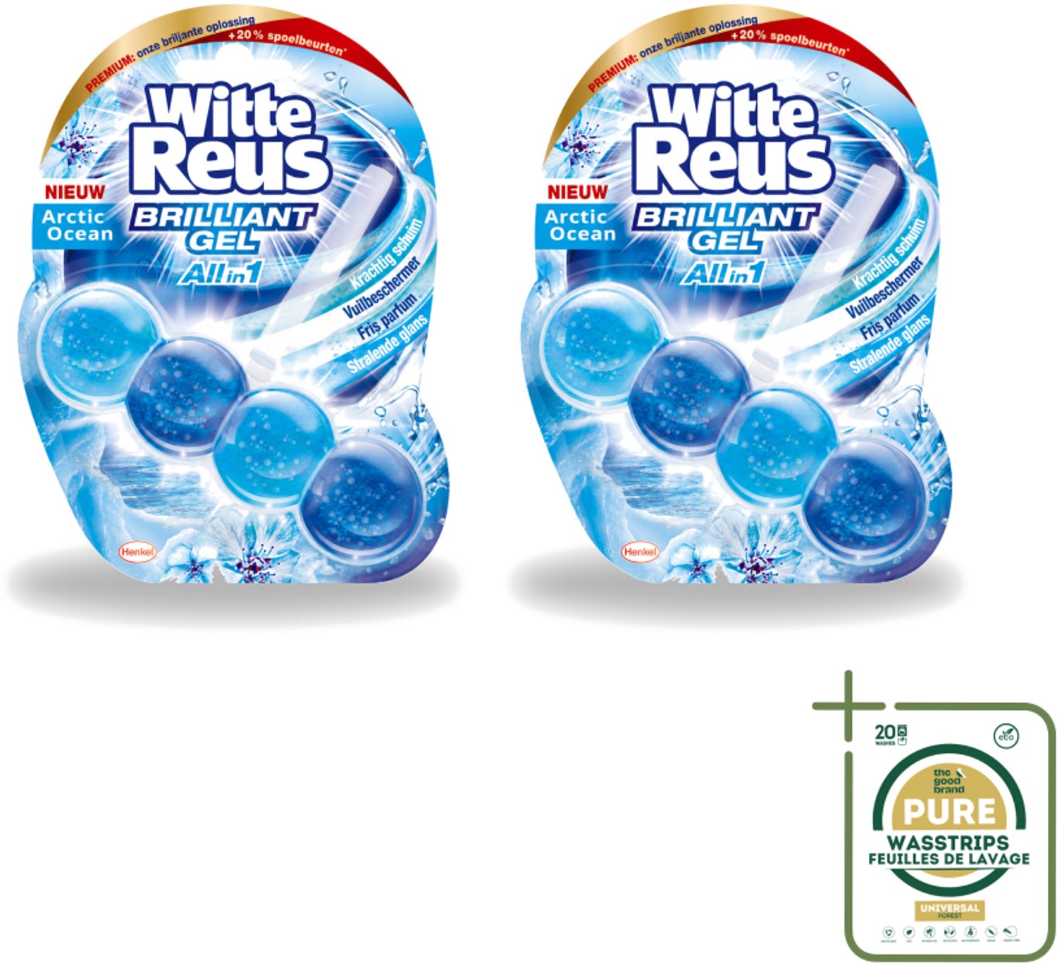 2 x Witte Reus - Brilliant Gel Toiletblok - Arctic Ocean - 1 Toiletblok - Wasstrips - Toiletblok - Reinigingsgel - Oceaangeur - Frisse Geur - Toilet Reinigen