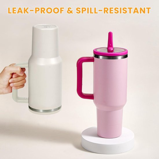 2 stuks lekvrije deksel vervanging 40 oz voor Stanley Cup Accessoires, Flip Straw Tumbler Lekbestendige Deksels voor Stanley Quencher H2.0, stofdichte strohoes voor stanley cups 40 oz (Beige — afbeelding 3