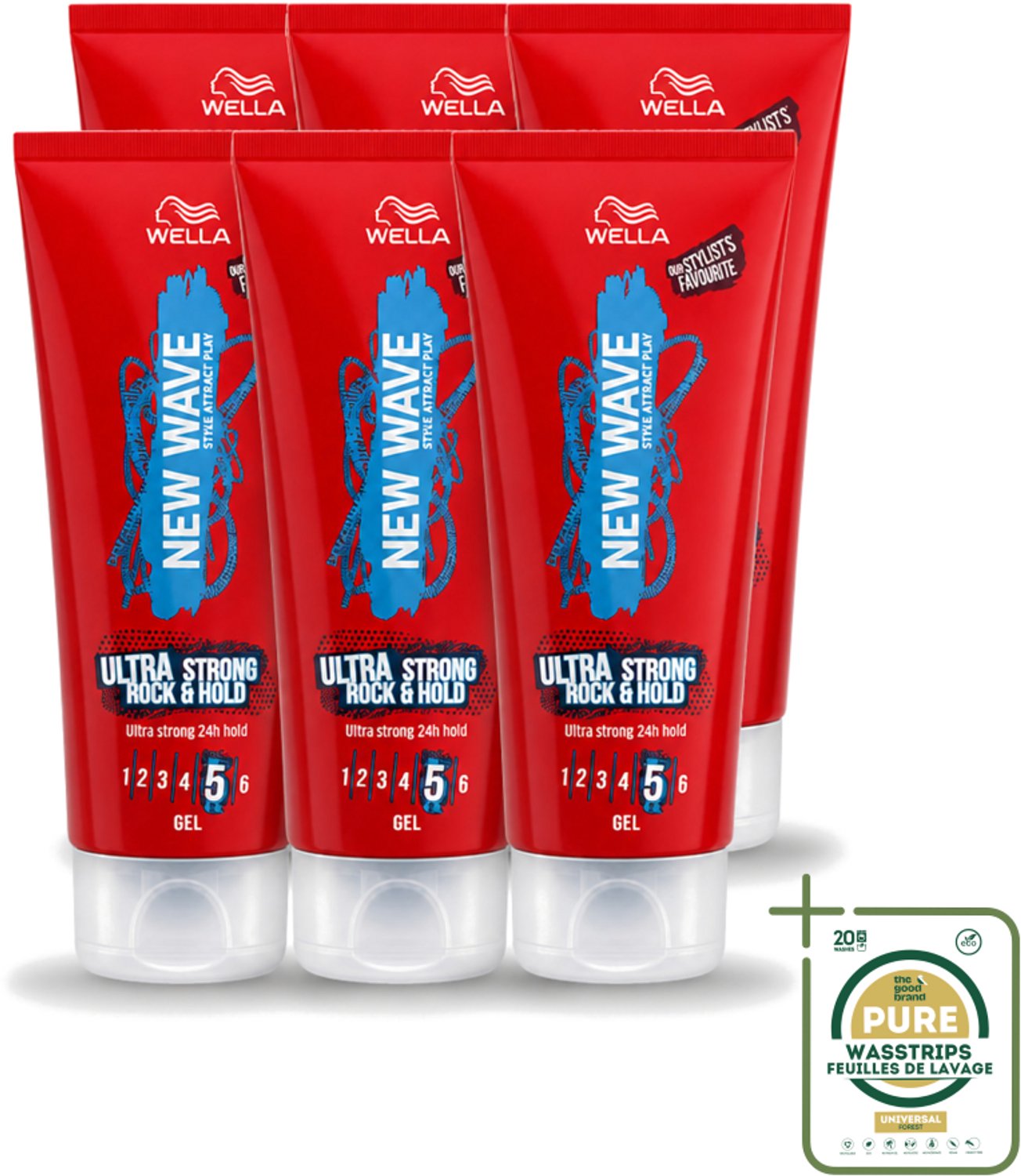 6 x Wella – New Wave Rock’n Hold Ultra Strong – Haargel – 200 ml - Wasstrips - Haarstyling - Haargel - Haartype - Haarkleur - Haarfixatie