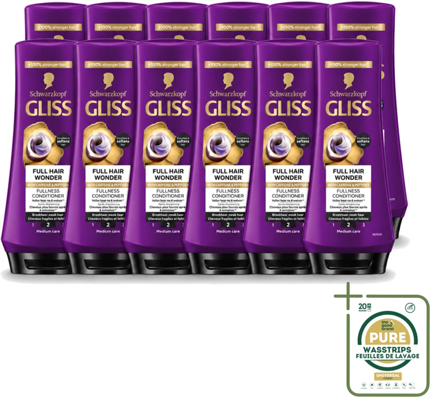 12 x Gliss Conditioner Full Hair Wonder - 200 ml - Wasstrips - Haarverzorging - Volume - Haarversterking - Fijn Haar - Dun Haar