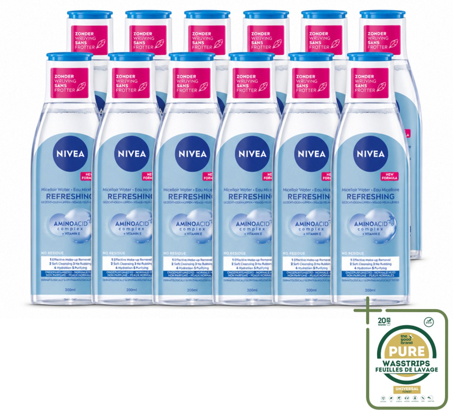 12 x NIVEA – Micellair Reinigingswater – Refreshing – 200 ml - Wasstrips - Gezichtsreiniger - Micellair Water - Huid Reinigen - Make-up Verwijderen - Fris Resultaat